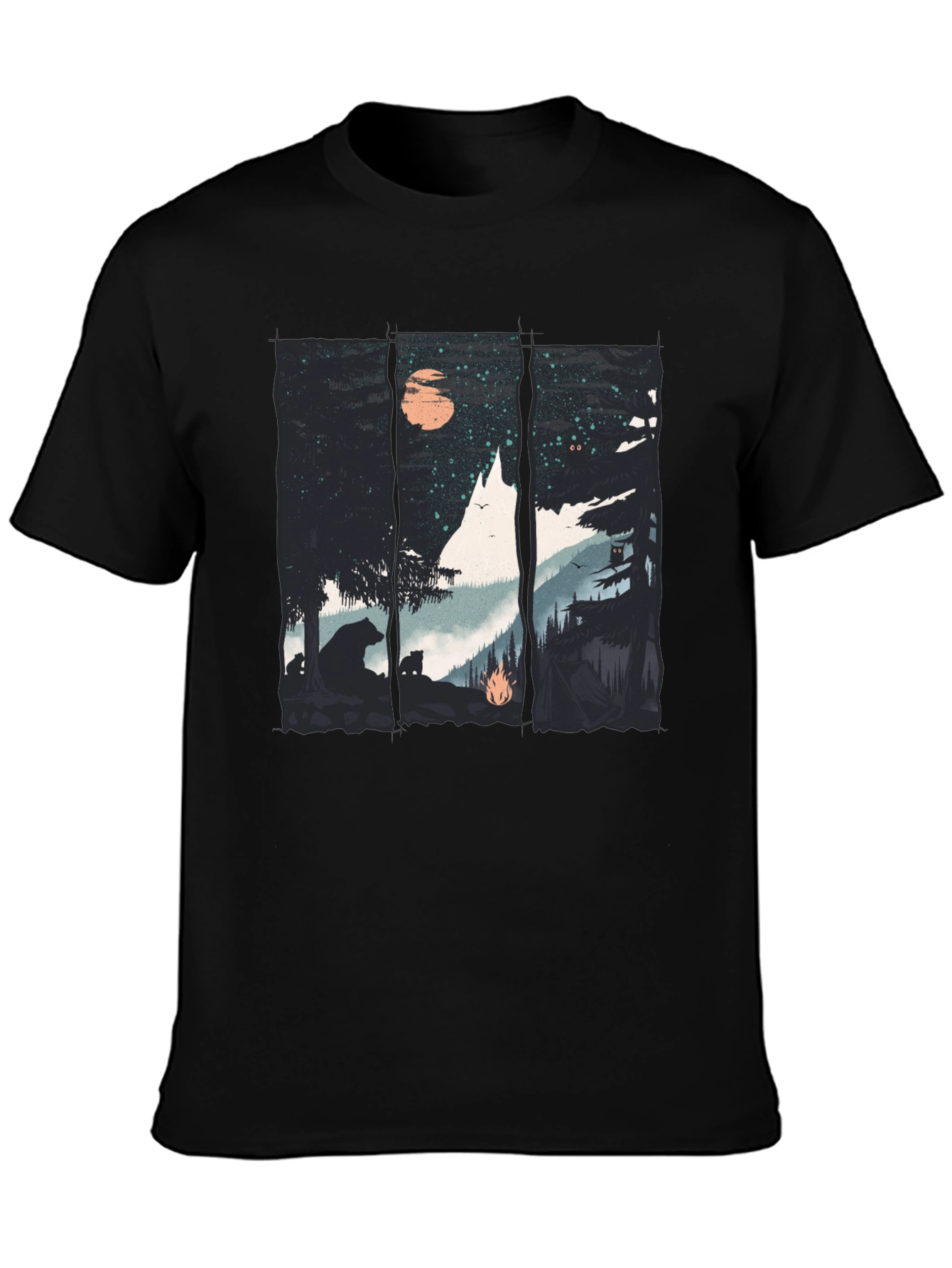 Nature Graphic Tee - Bear & Forest Black T-Shirt