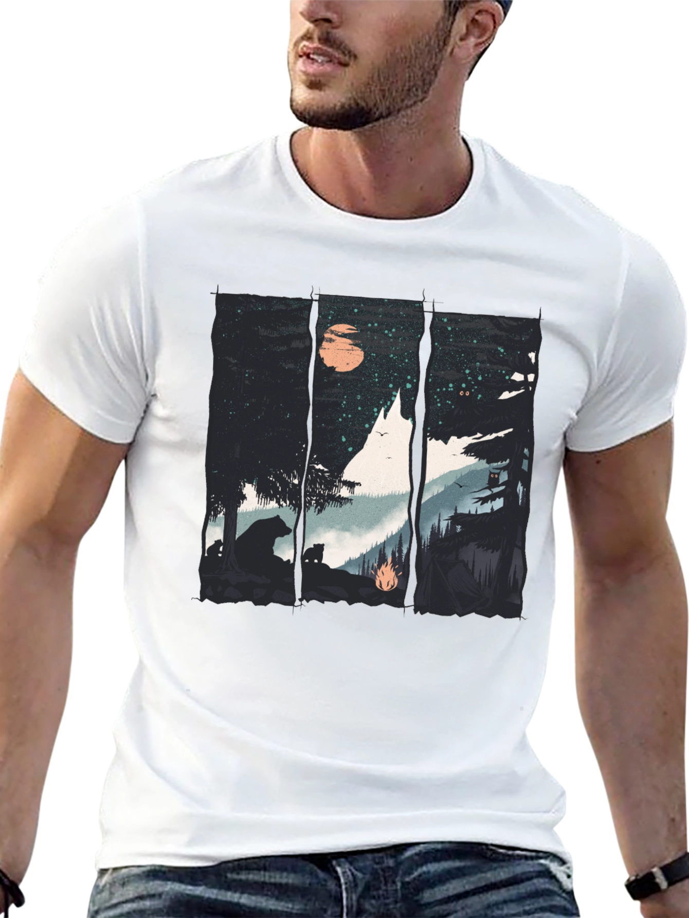 Nature Graphic Tee - Bear & Forest Black T-Shirt