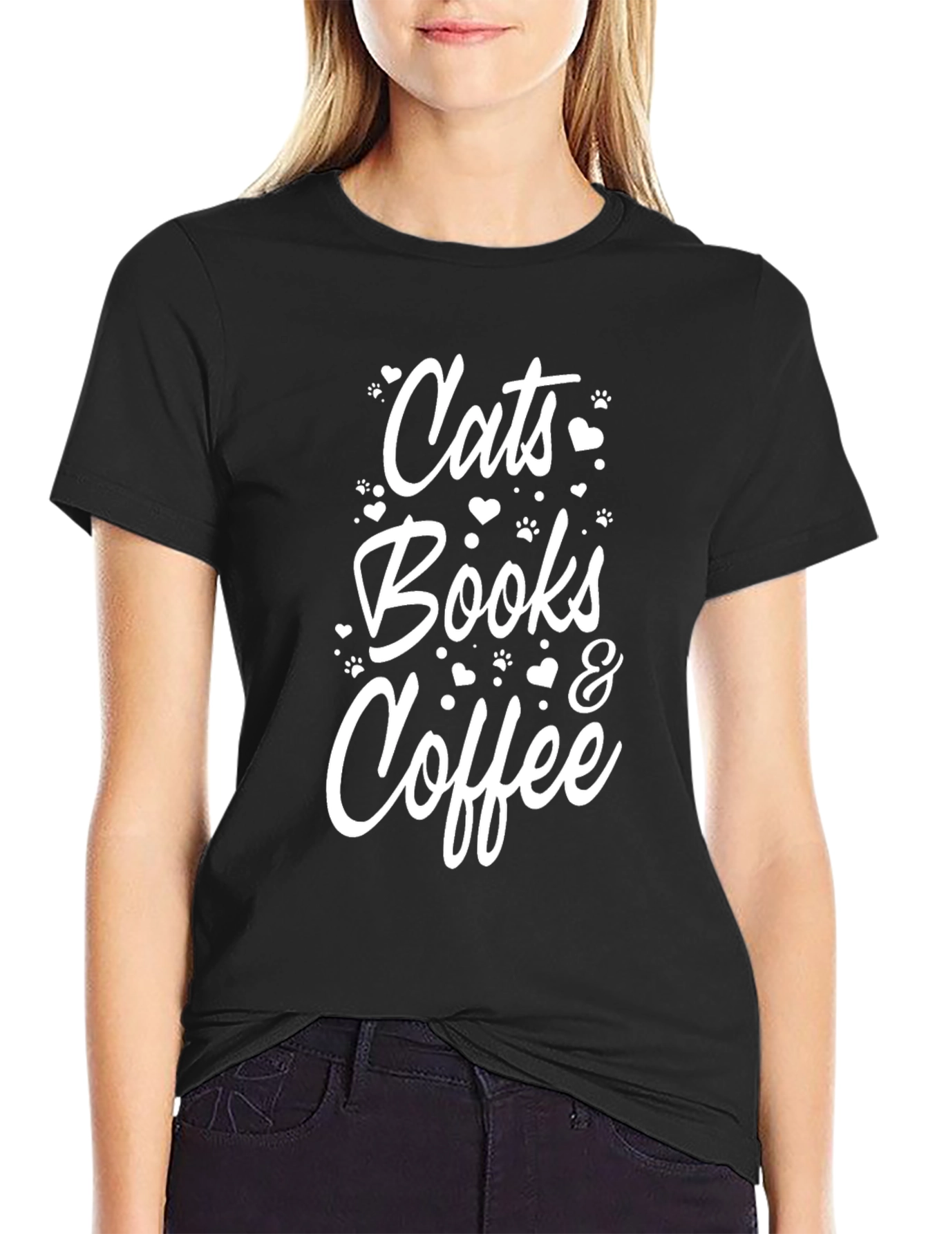 Cats Books & Coffee Graphic Tee - Unisex Black T-Shirt