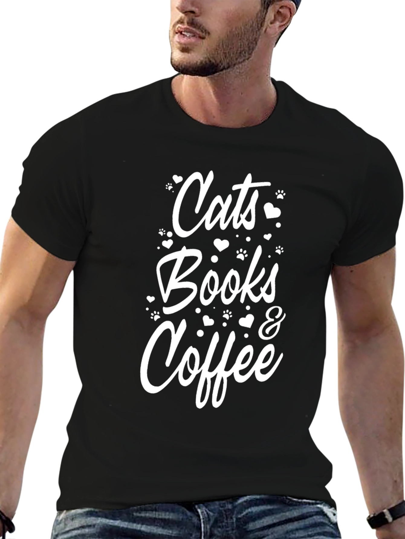 Cats Books & Coffee Graphic Tee - Unisex Black T-Shirt