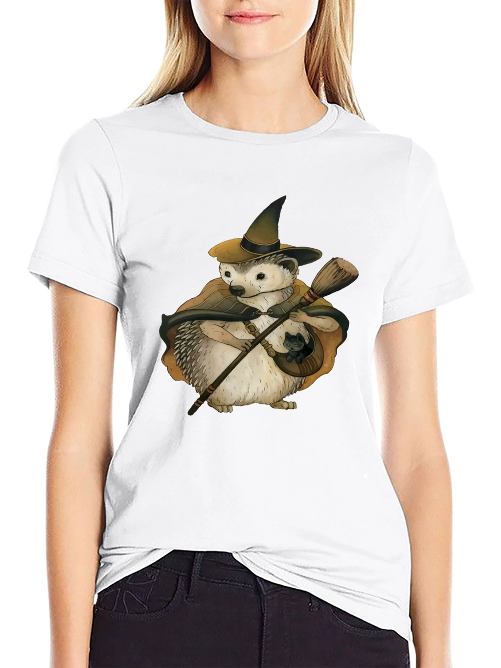 Whimsical Hedgehog Witch T-Shirt