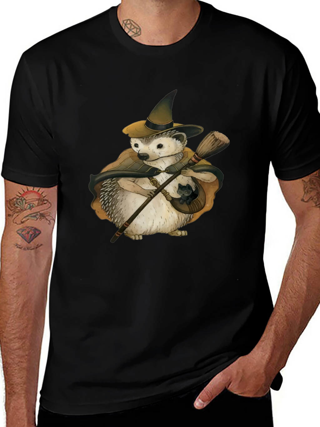 Whimsical Hedgehog Witch T-Shirt