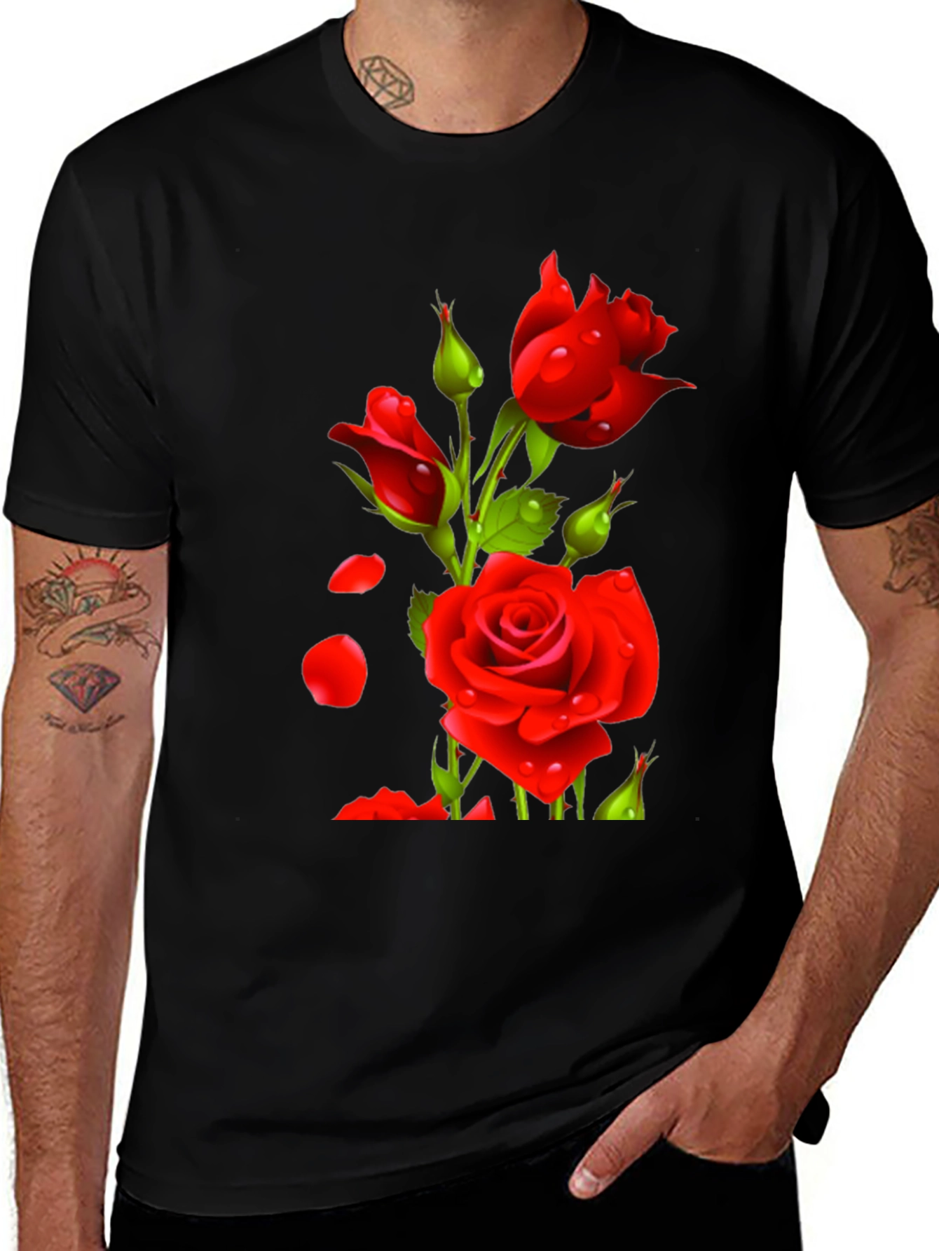 Mens Black Rose Graphic T-Shirt