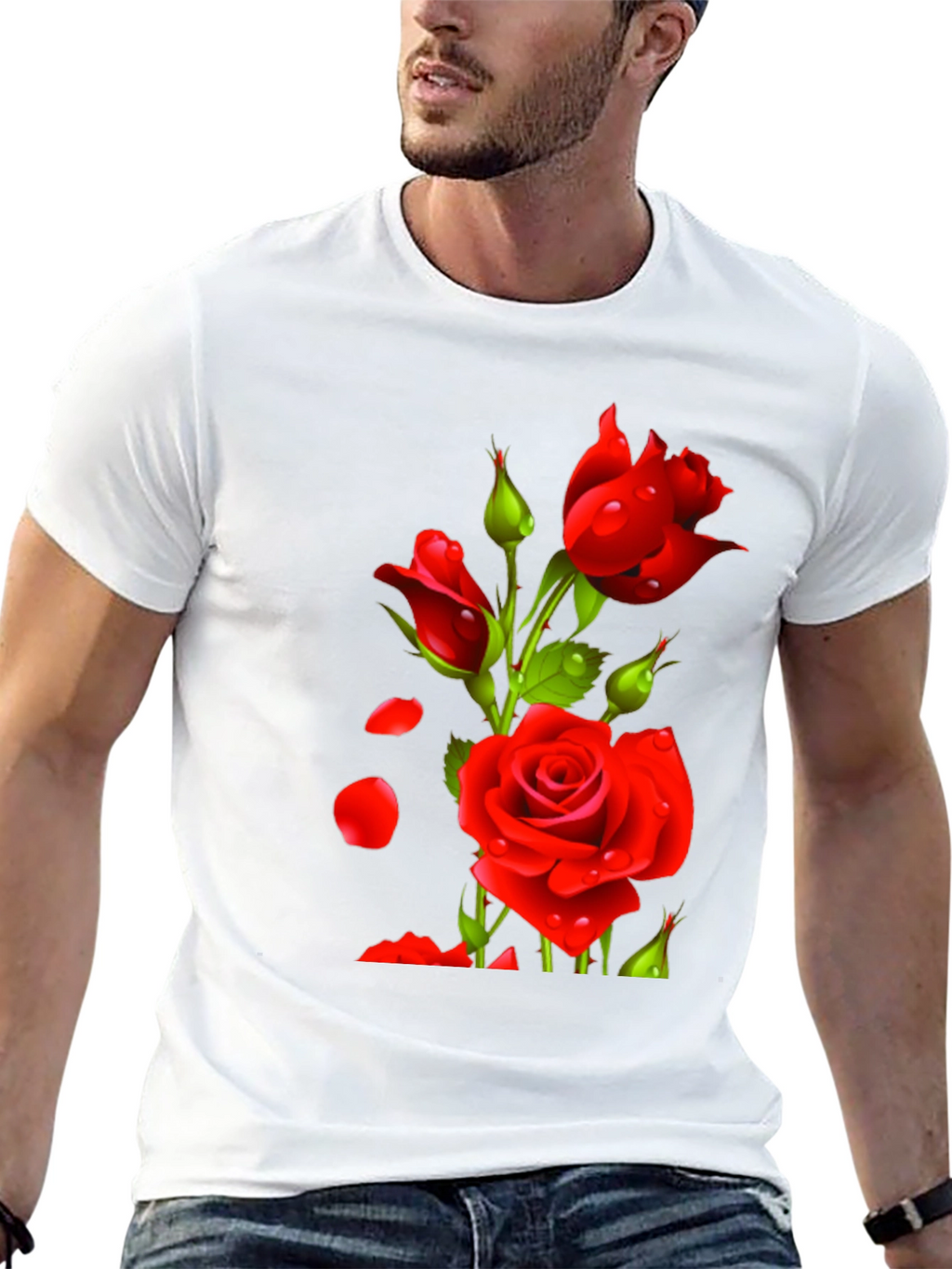 Mens Black Rose Graphic T-Shirt