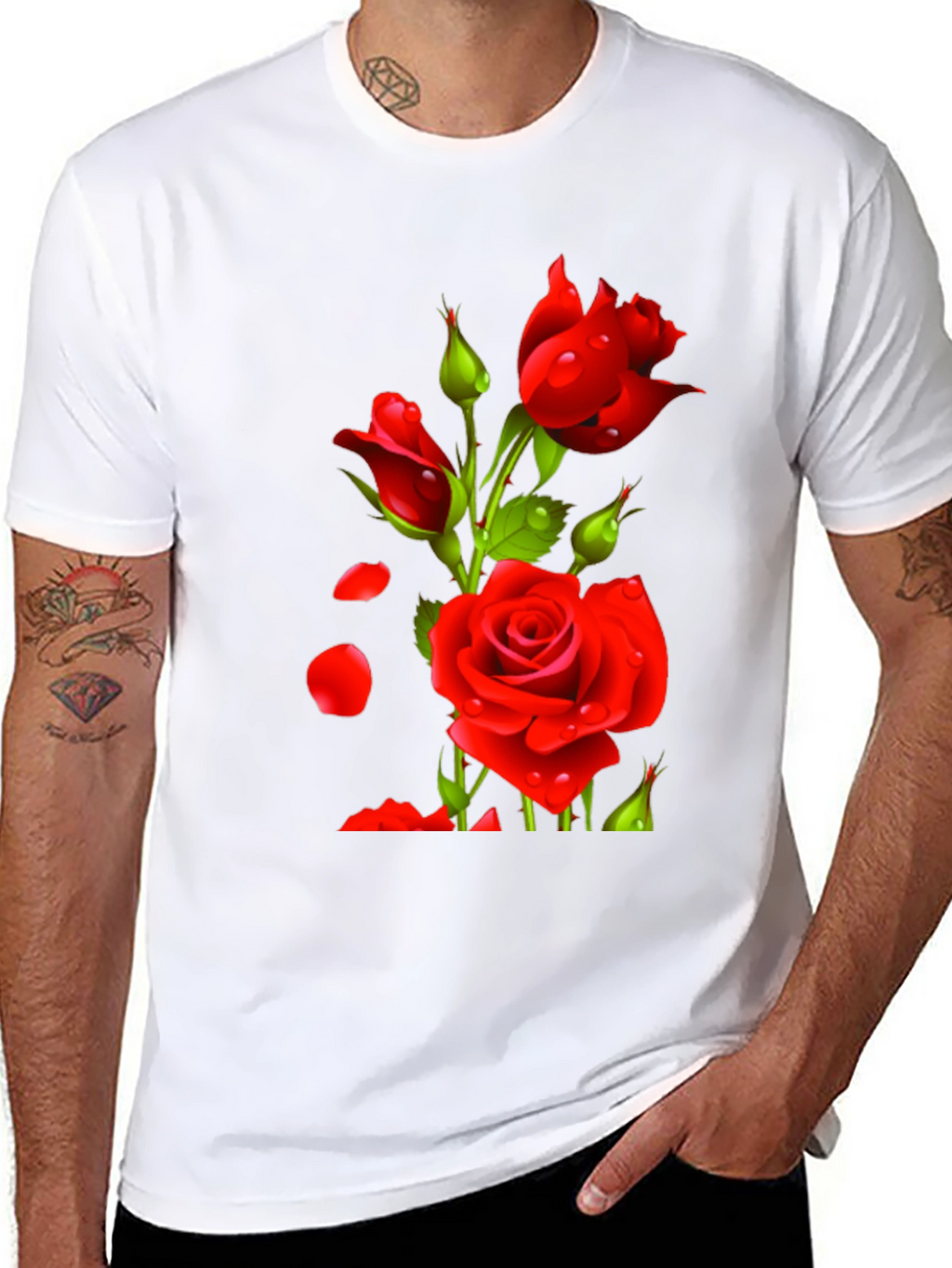 Mens Black Rose Graphic T-Shirt
