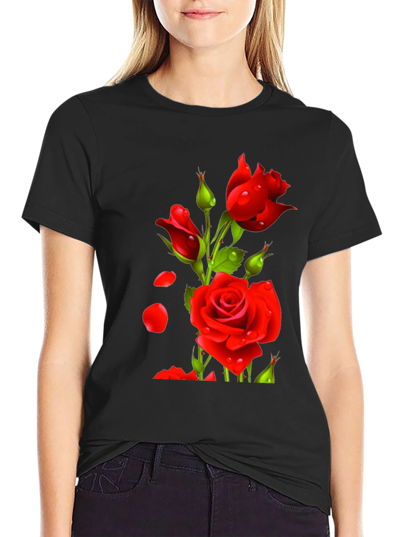 Mens Black Rose Graphic T-Shirt