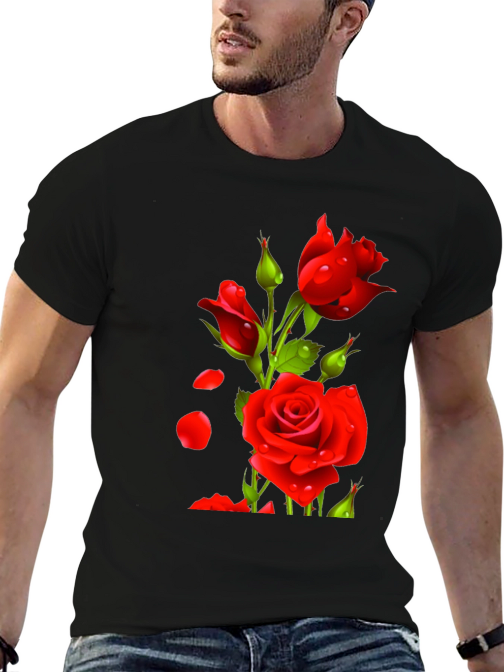 Mens Black Rose Graphic T-Shirt