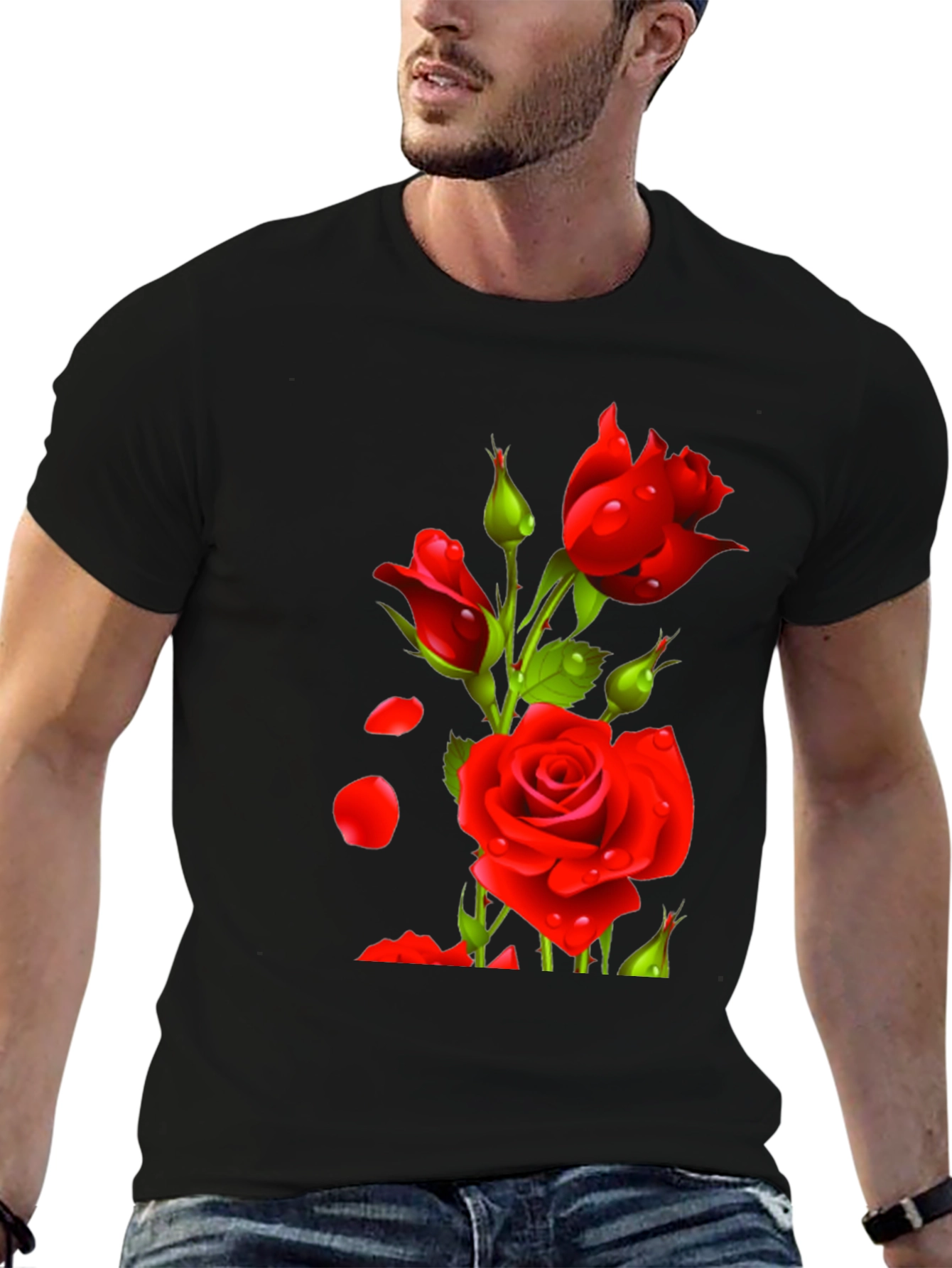 Mens Black Rose Graphic T-Shirt