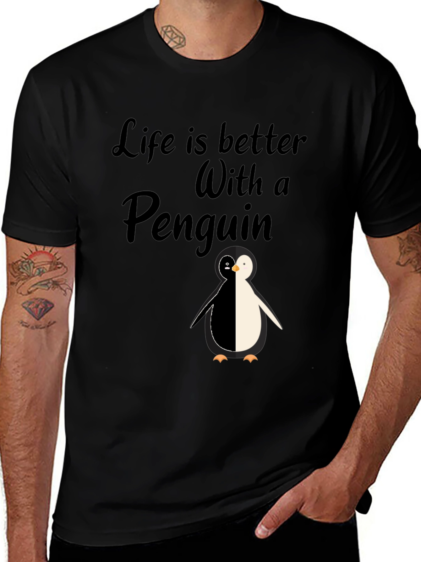 Life is Better With A Penguin - Black T-Shirt
