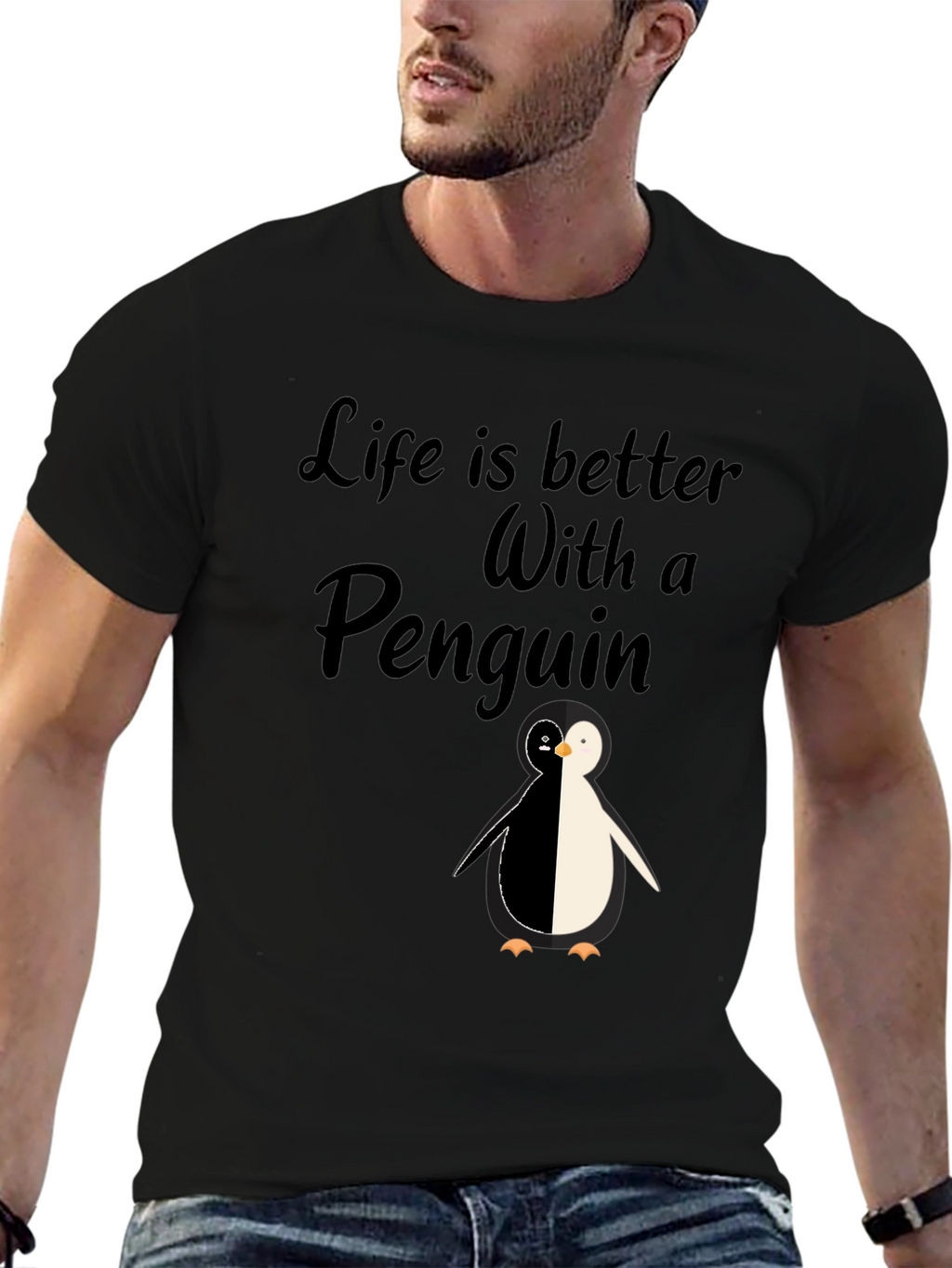 Life is Better With A Penguin - Black T-Shirt