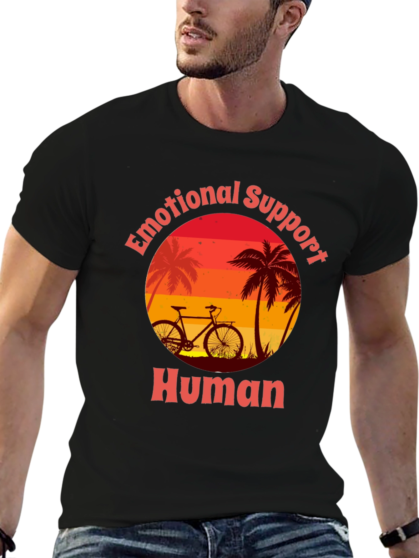 Emotional Support Human T-Shirt - Bicycle & Palm Trees