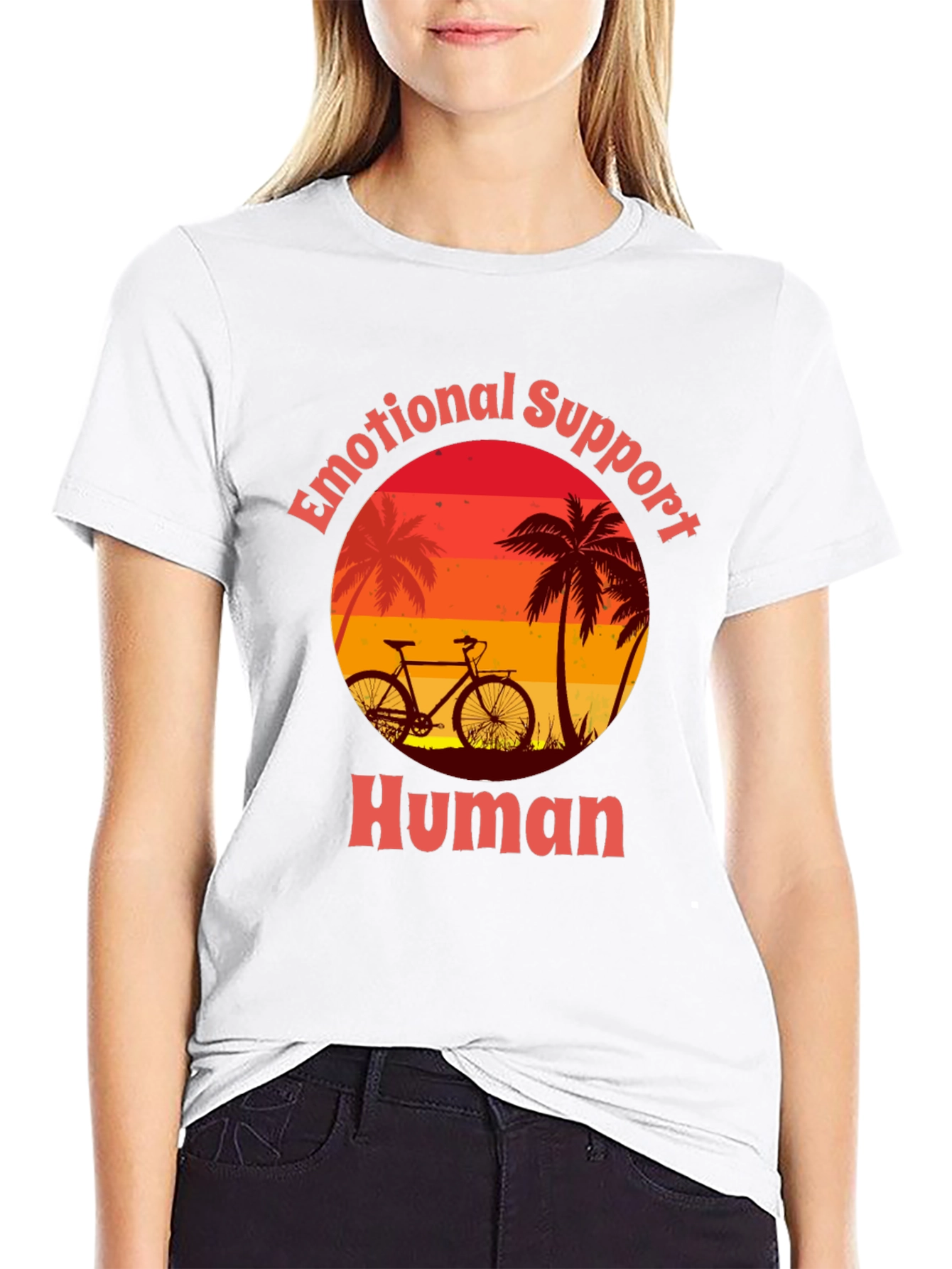 Emotional Support Human T-Shirt - Bicycle & Palm Trees