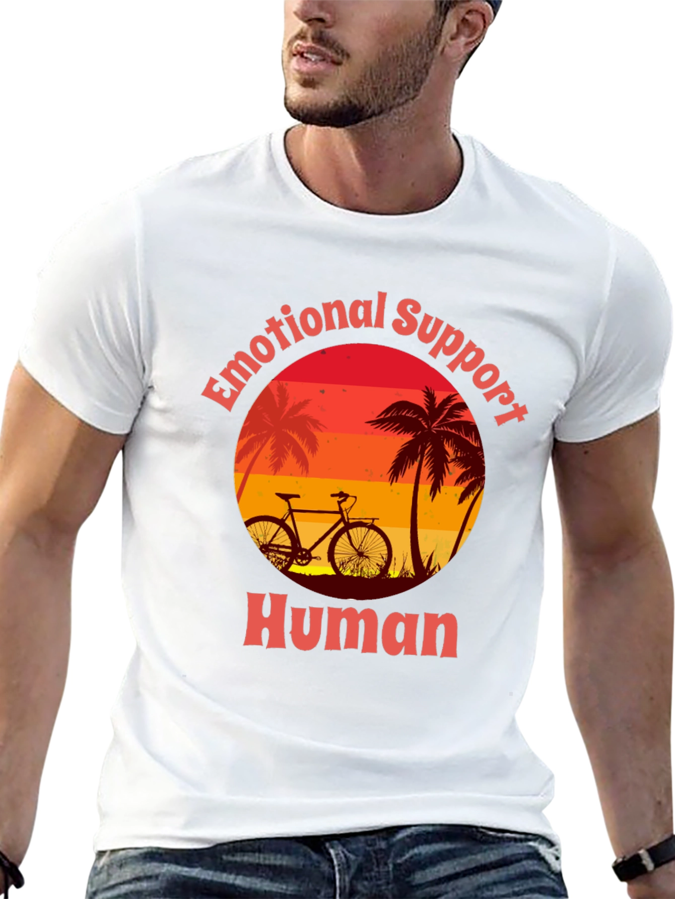 Emotional Support Human T-Shirt - Bicycle & Palm Trees