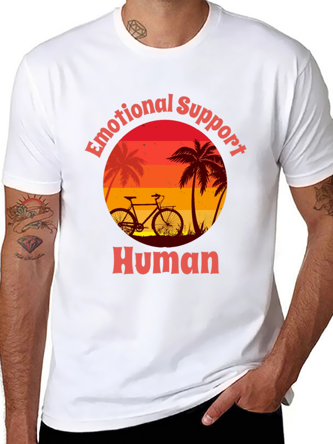 Emotional Support Human T-Shirt - Bicycle & Palm Trees