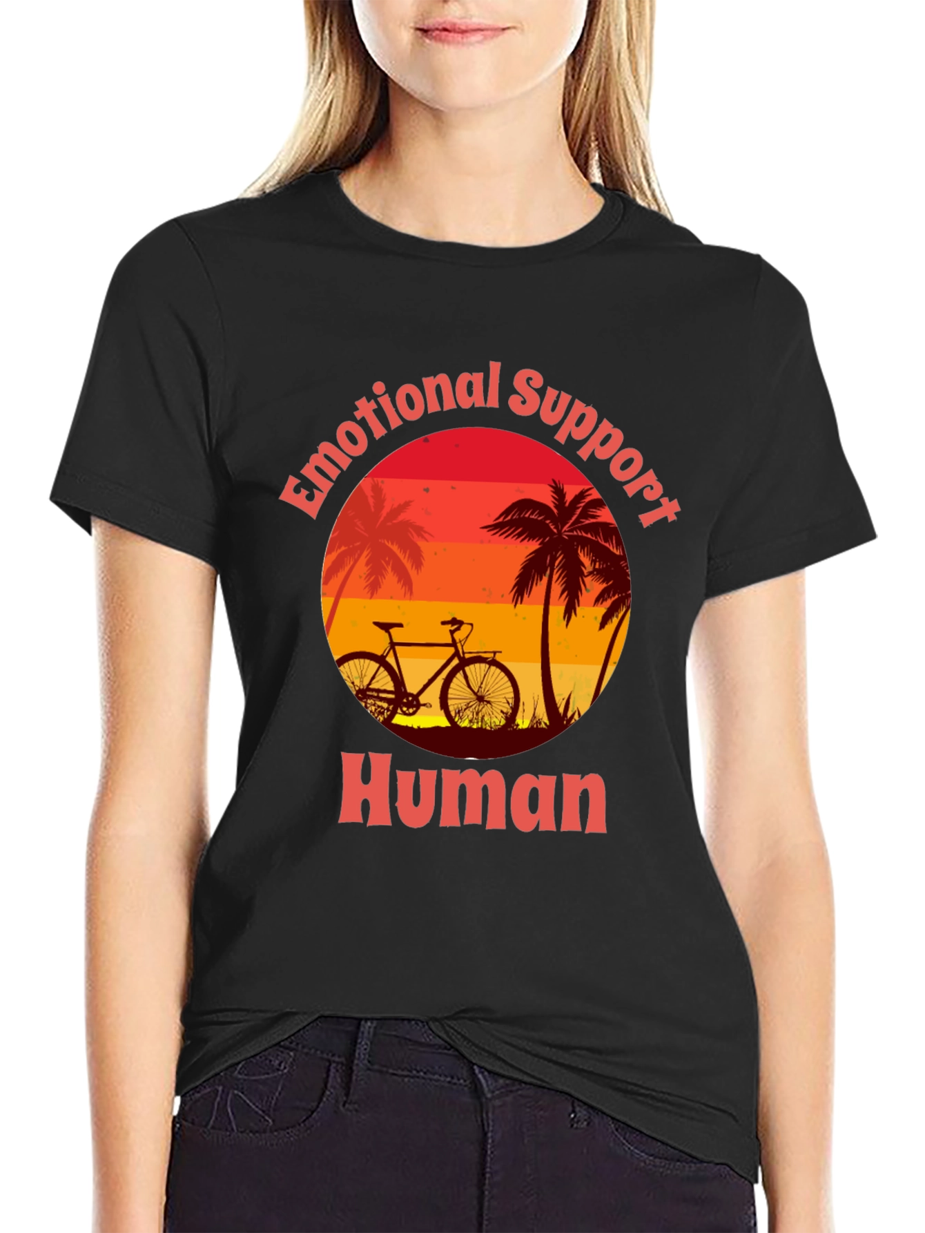 Emotional Support Human T-Shirt - Bicycle & Palm Trees