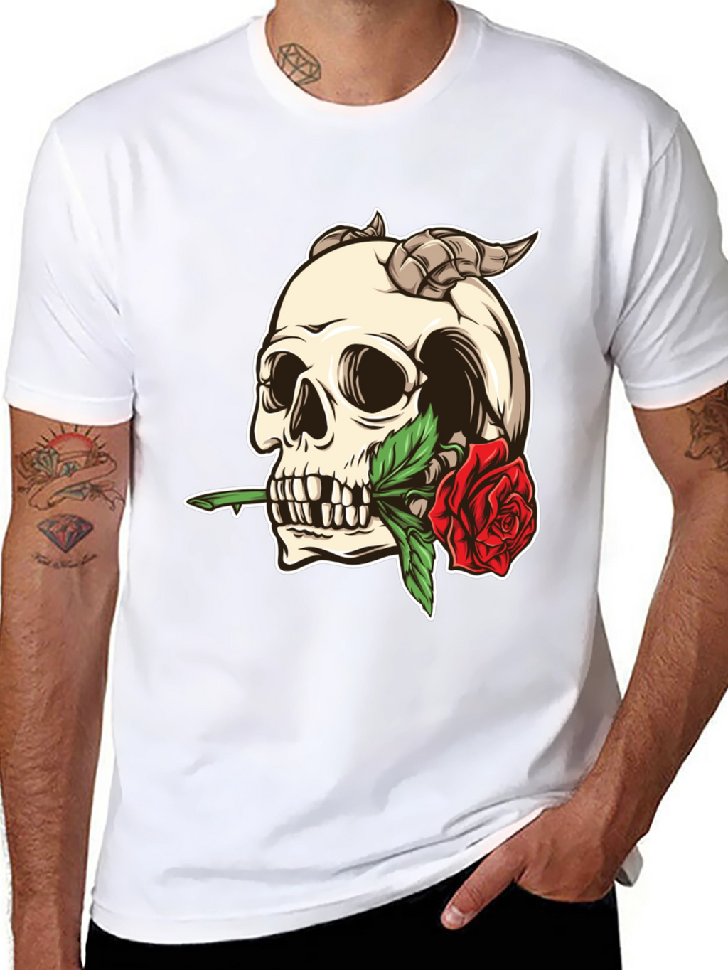 Skull and Rose Graphic Tee - Black