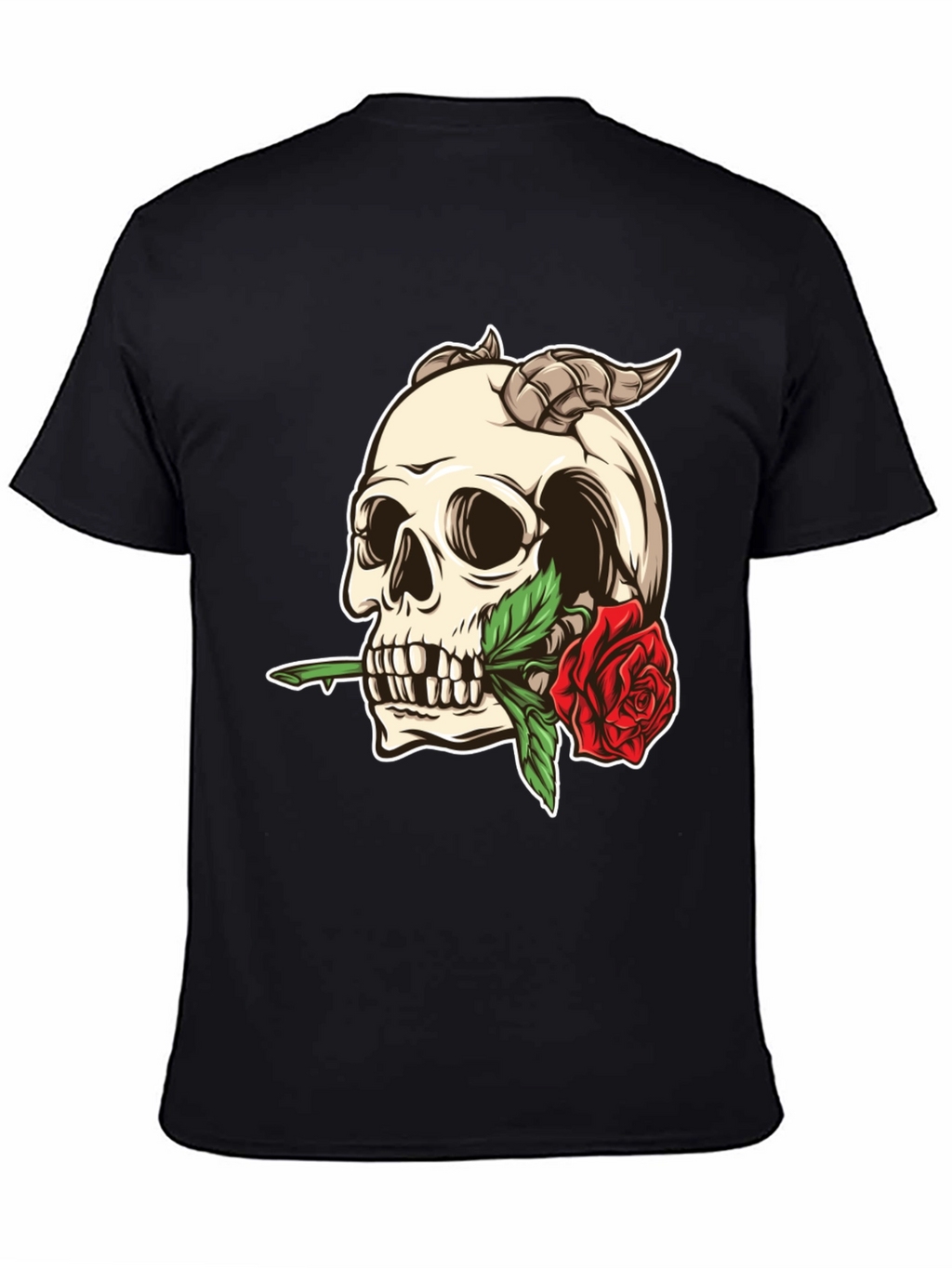 Skull and Rose Graphic Tee - Black