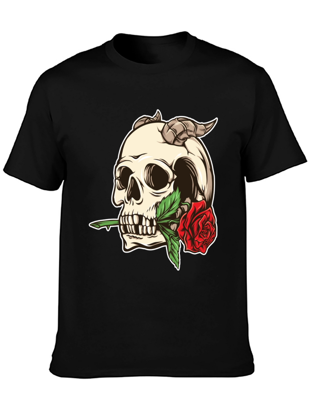 Skull and Rose Graphic Tee - Black