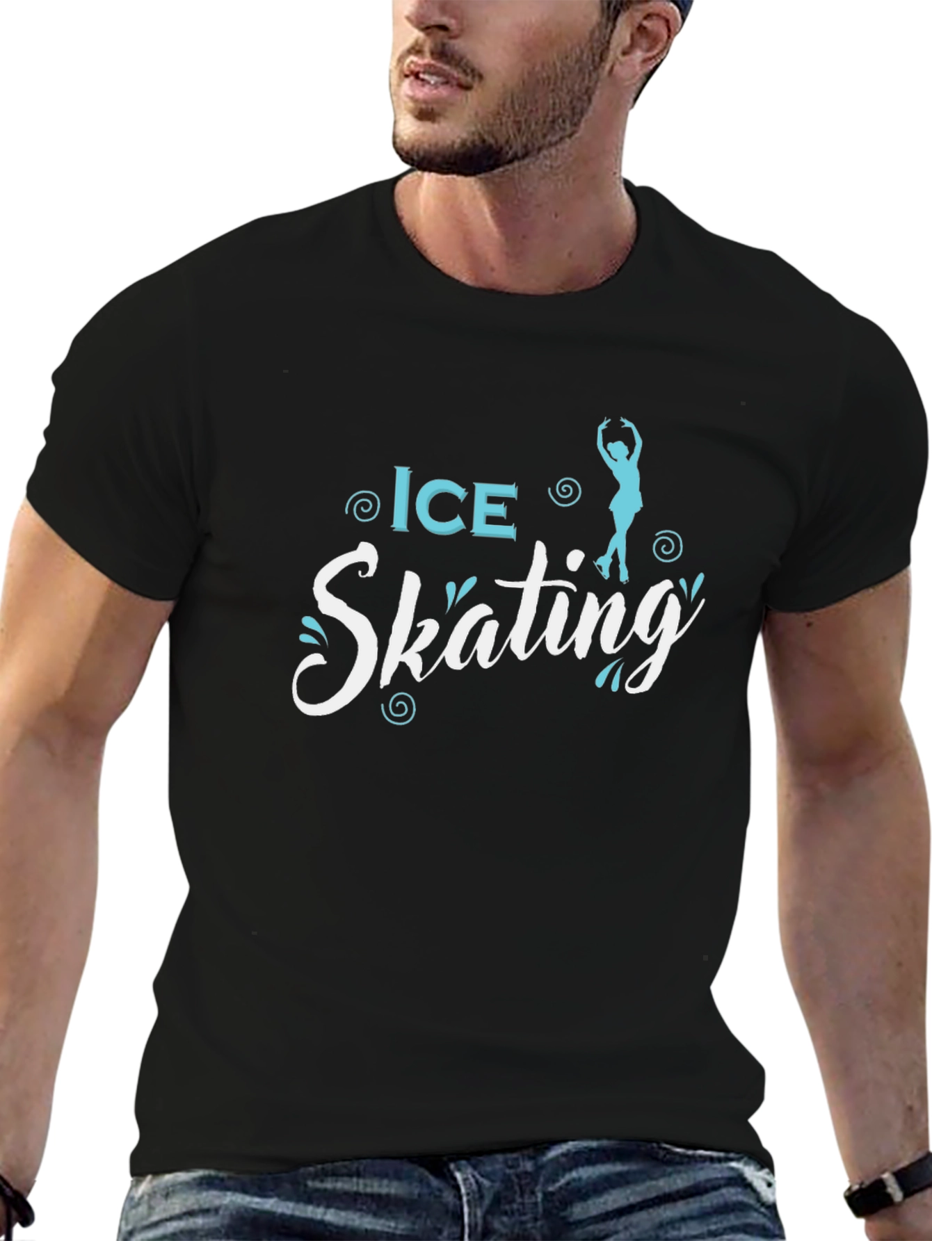 Ice Skating Graphic Tee - Black Cotton T-Shirt