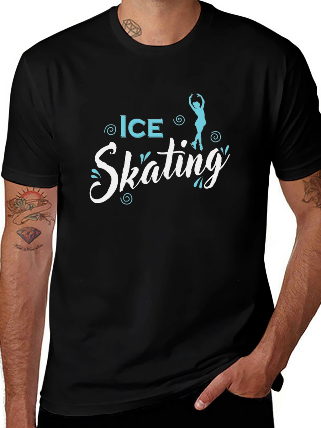 Ice Skating Graphic Tee - Black Cotton T-Shirt