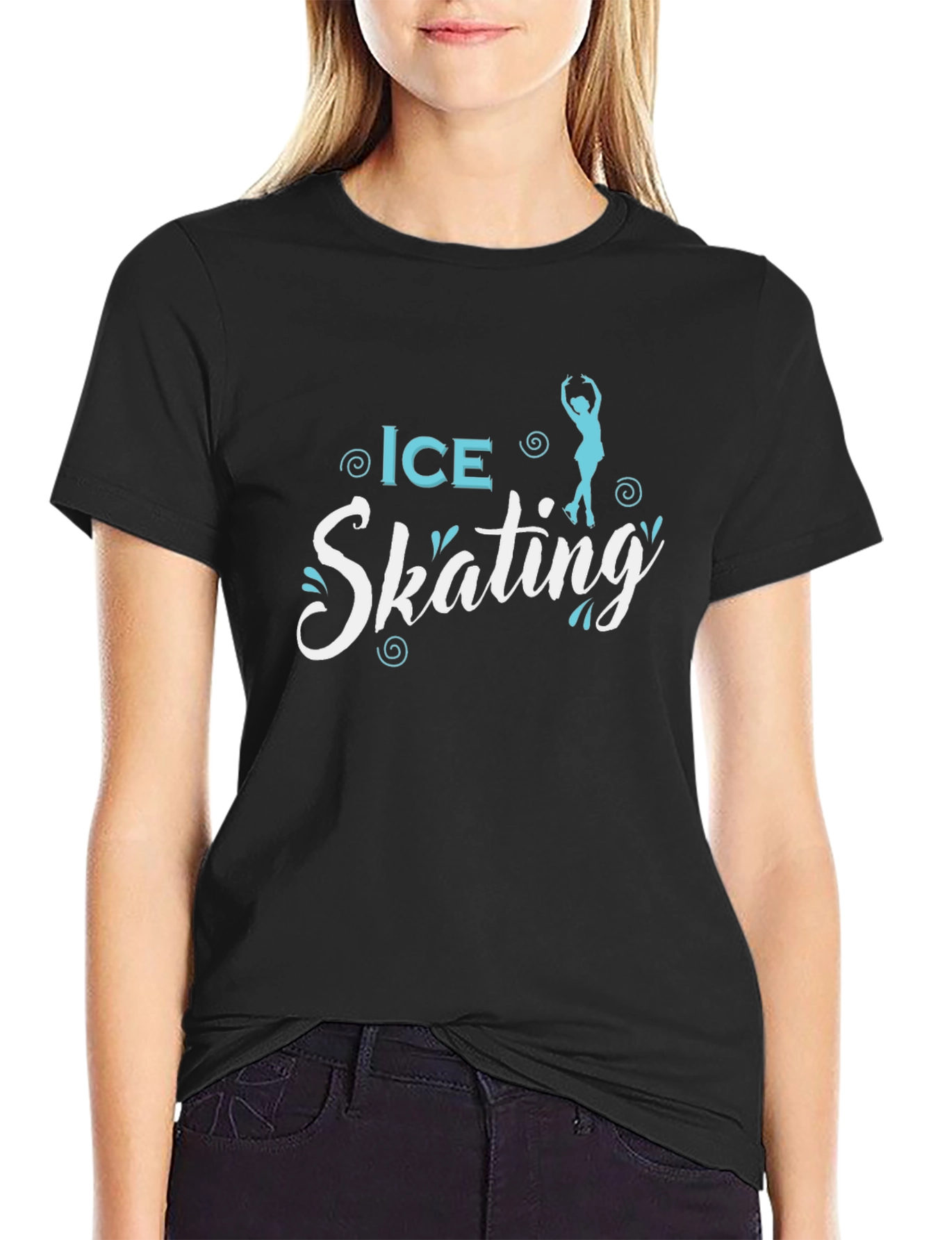 Ice Skating Graphic Tee - Black Cotton T-Shirt