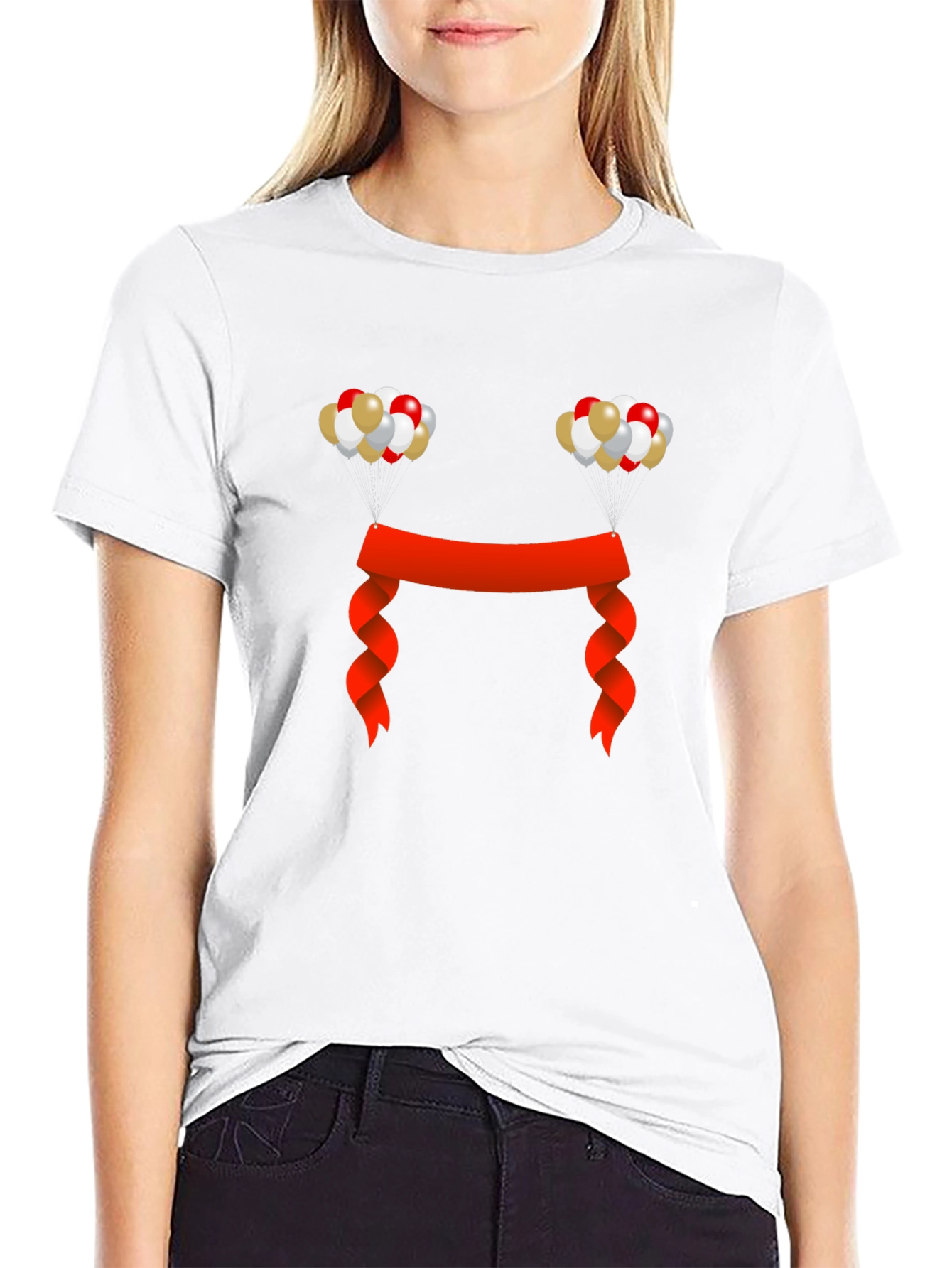 Festive Graphic Tee - Balloons and Ribbon
