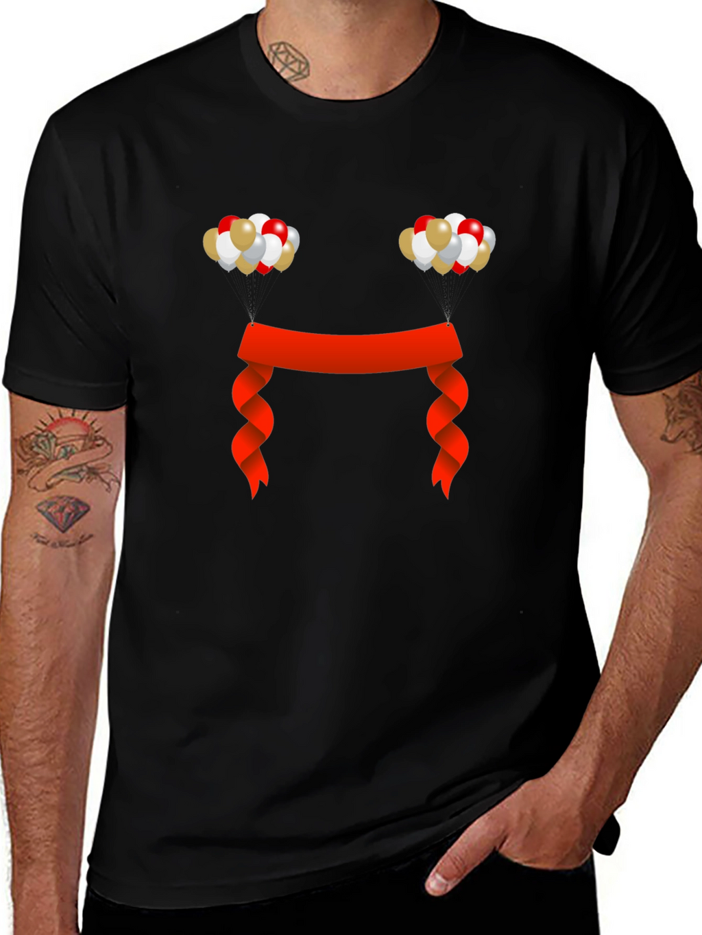Festive Graphic Tee - Balloons and Ribbon