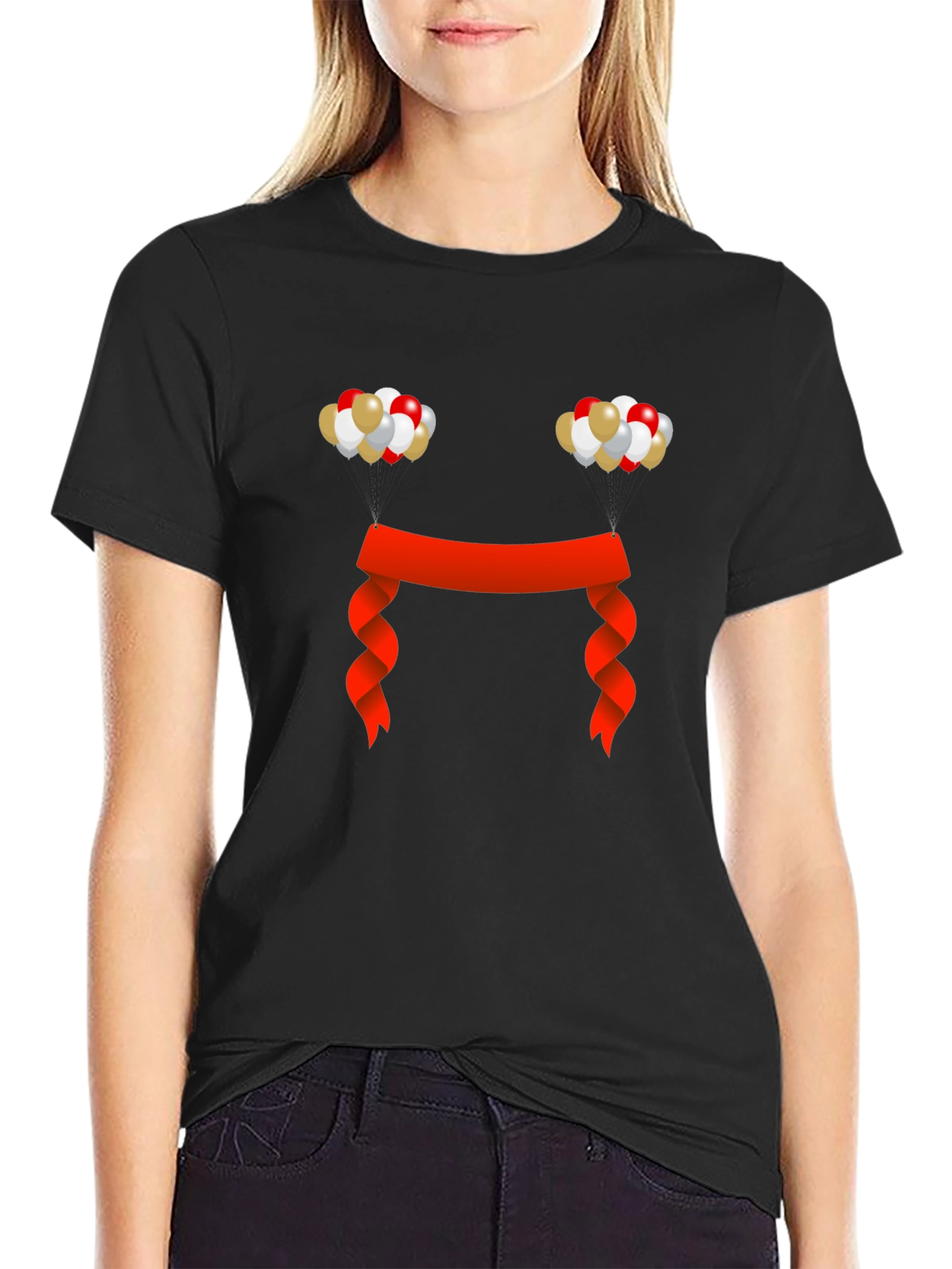 Festive Graphic Tee - Balloons and Ribbon