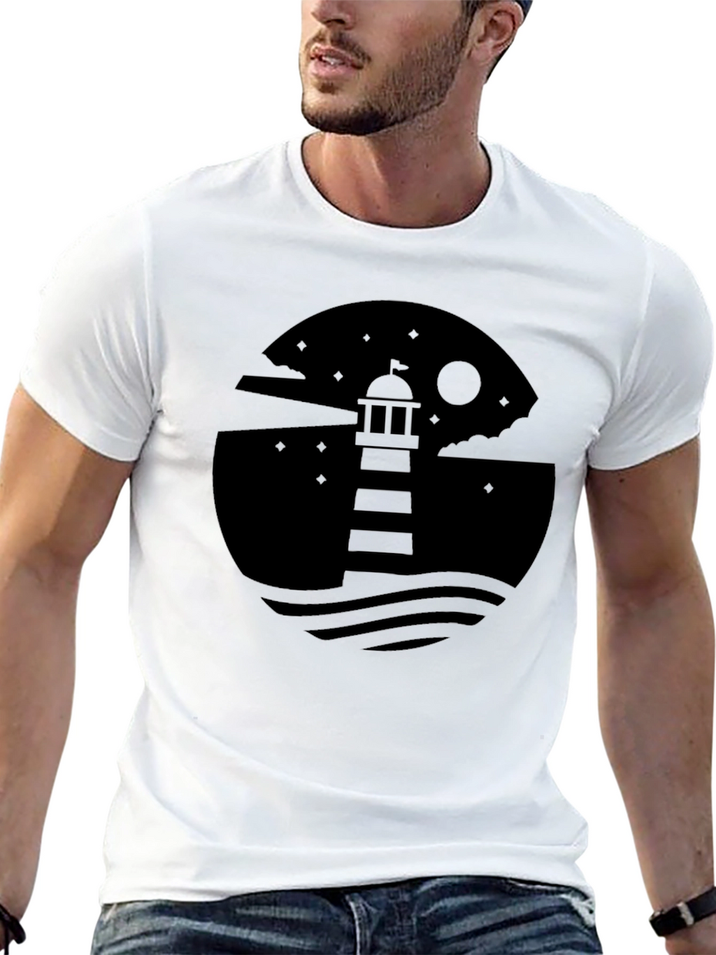 Mens Lighthouse Graphic Black T-Shirt