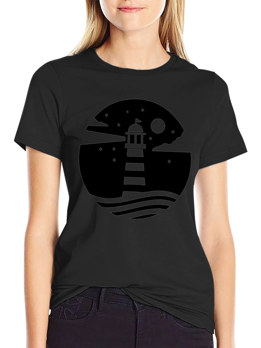 Mens Lighthouse Graphic Black T-Shirt