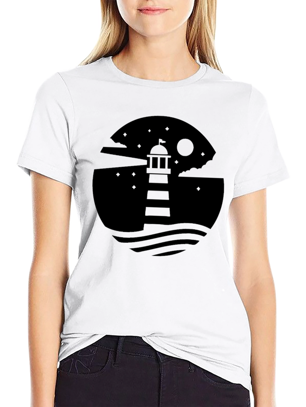 Mens Lighthouse Graphic Black T-Shirt