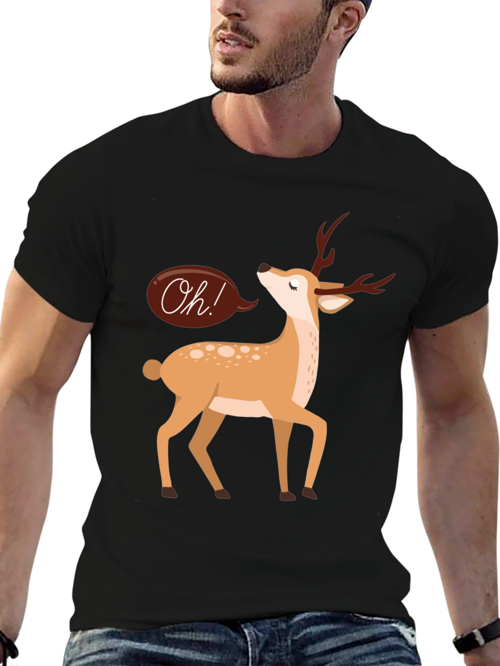 Oh Deer T-Shirt - Black Cotton Graphic Tee