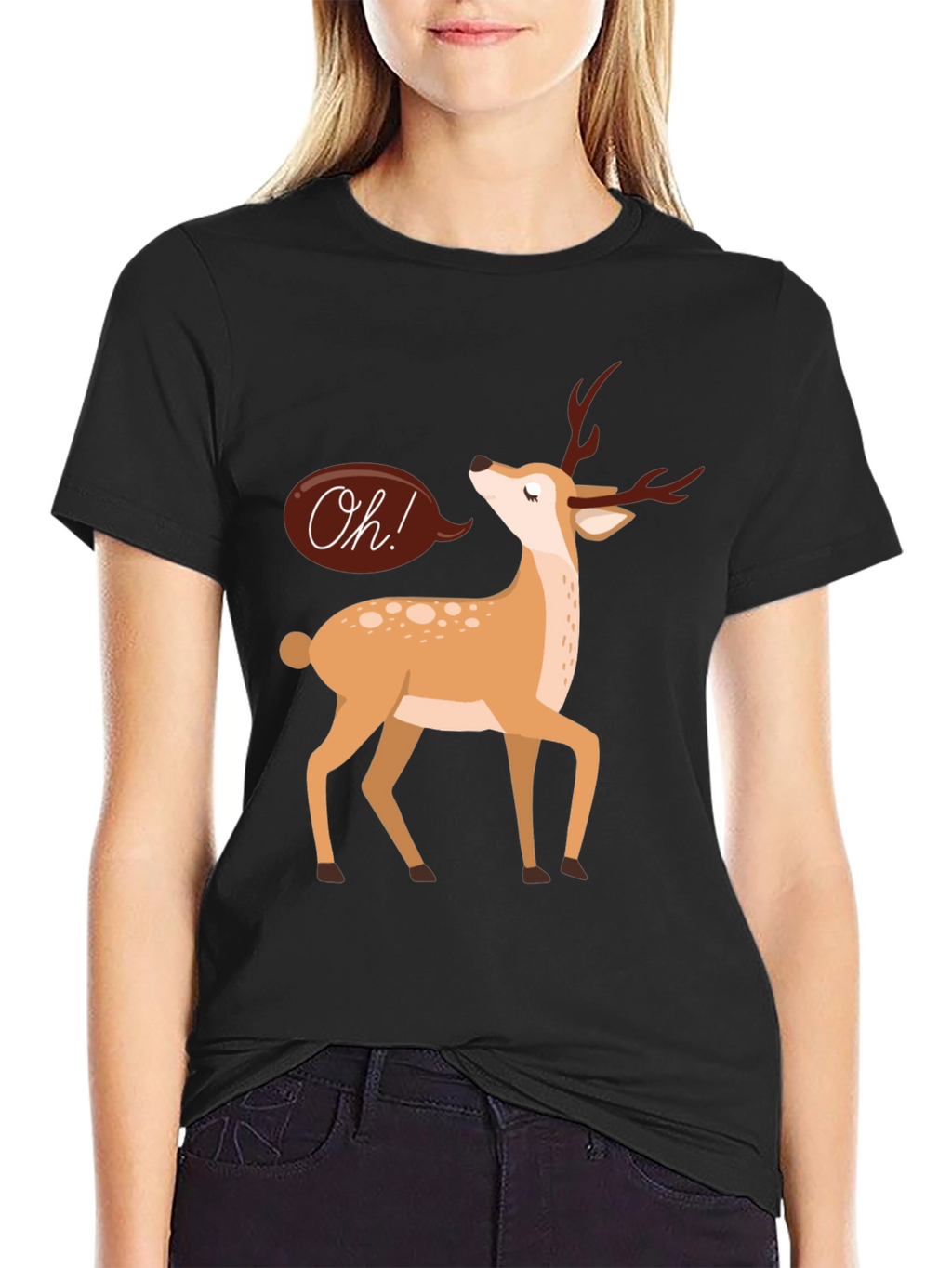 Oh Deer T-Shirt - Black Cotton Graphic Tee