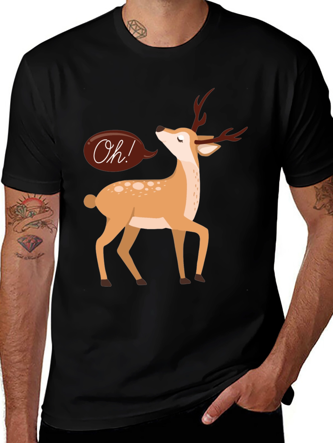 Oh Deer T-Shirt - Black Cotton Graphic Tee