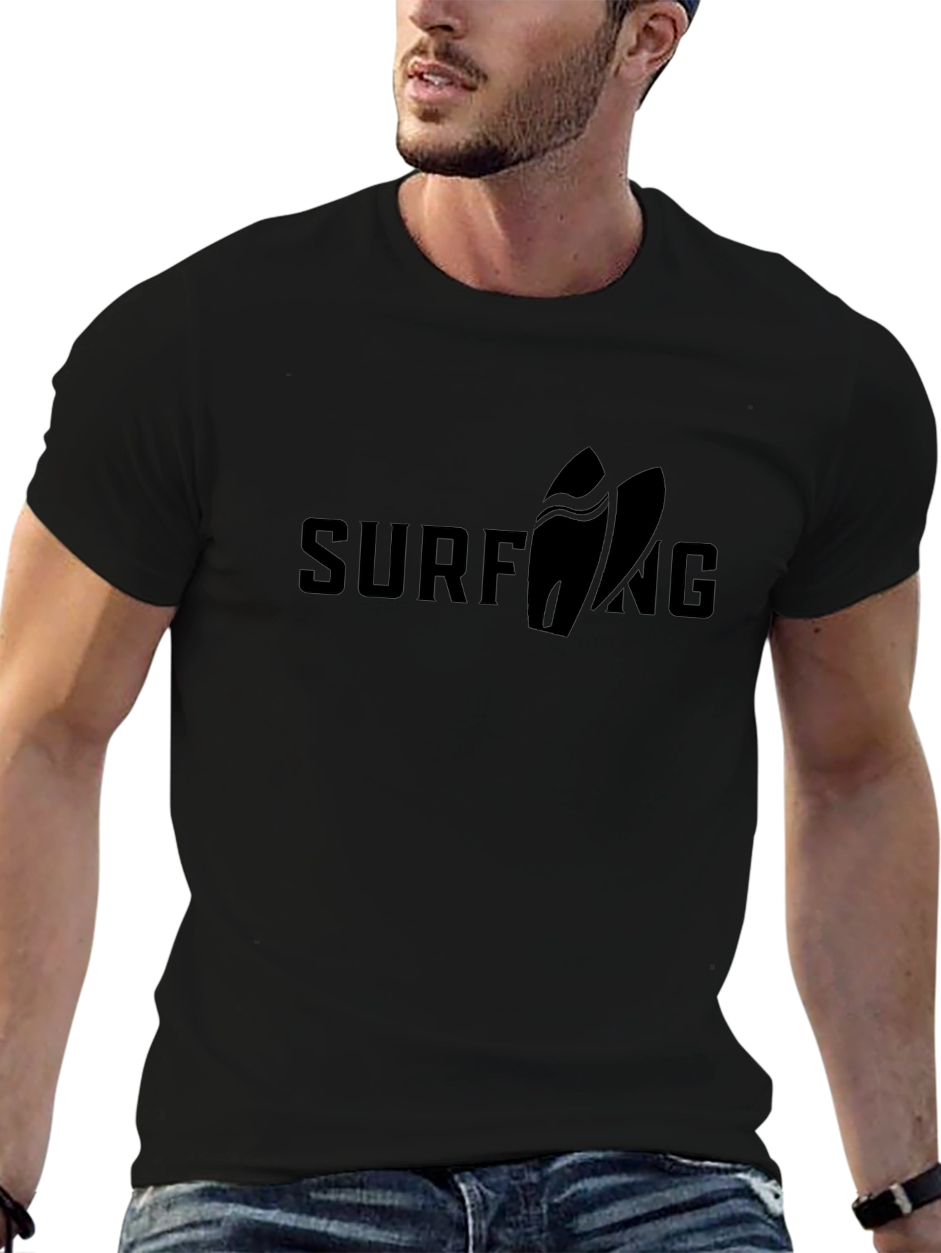 Black Surfing Graphic Tee | Surfboard Design