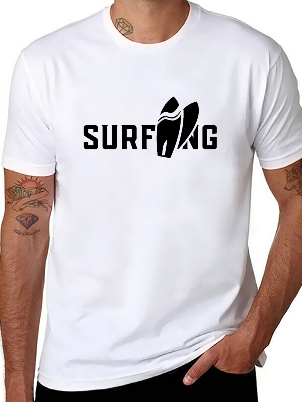 Black Surfing Graphic Tee | Surfboard Design