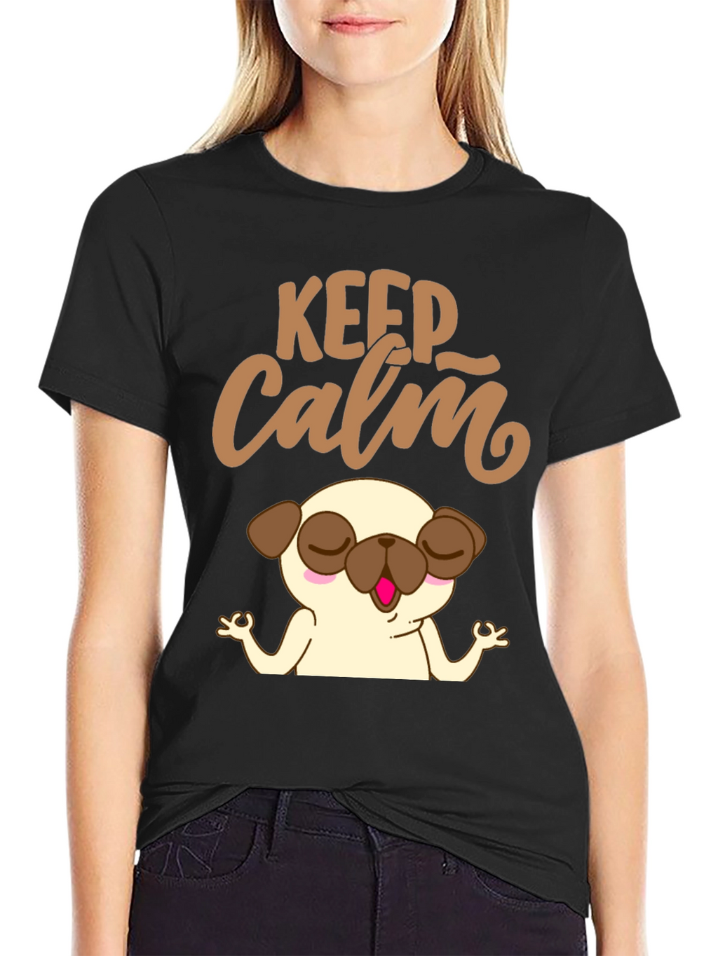 Keep Calm Pug Yoga T-Shirt - Relax & Meditate!