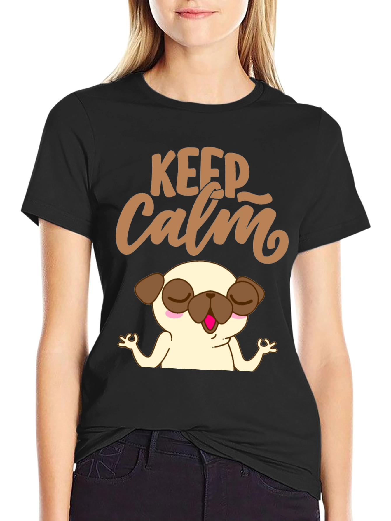 Keep Calm Pug Yoga T-Shirt - Relax & Meditate!