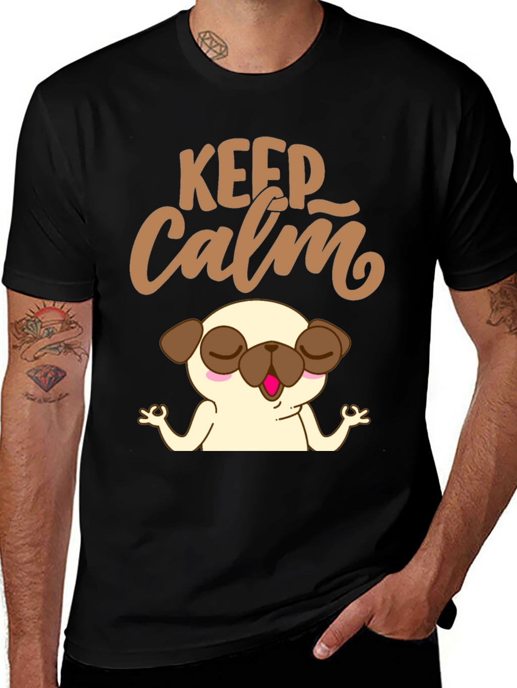 Keep Calm Pug Yoga T-Shirt - Relax & Meditate!