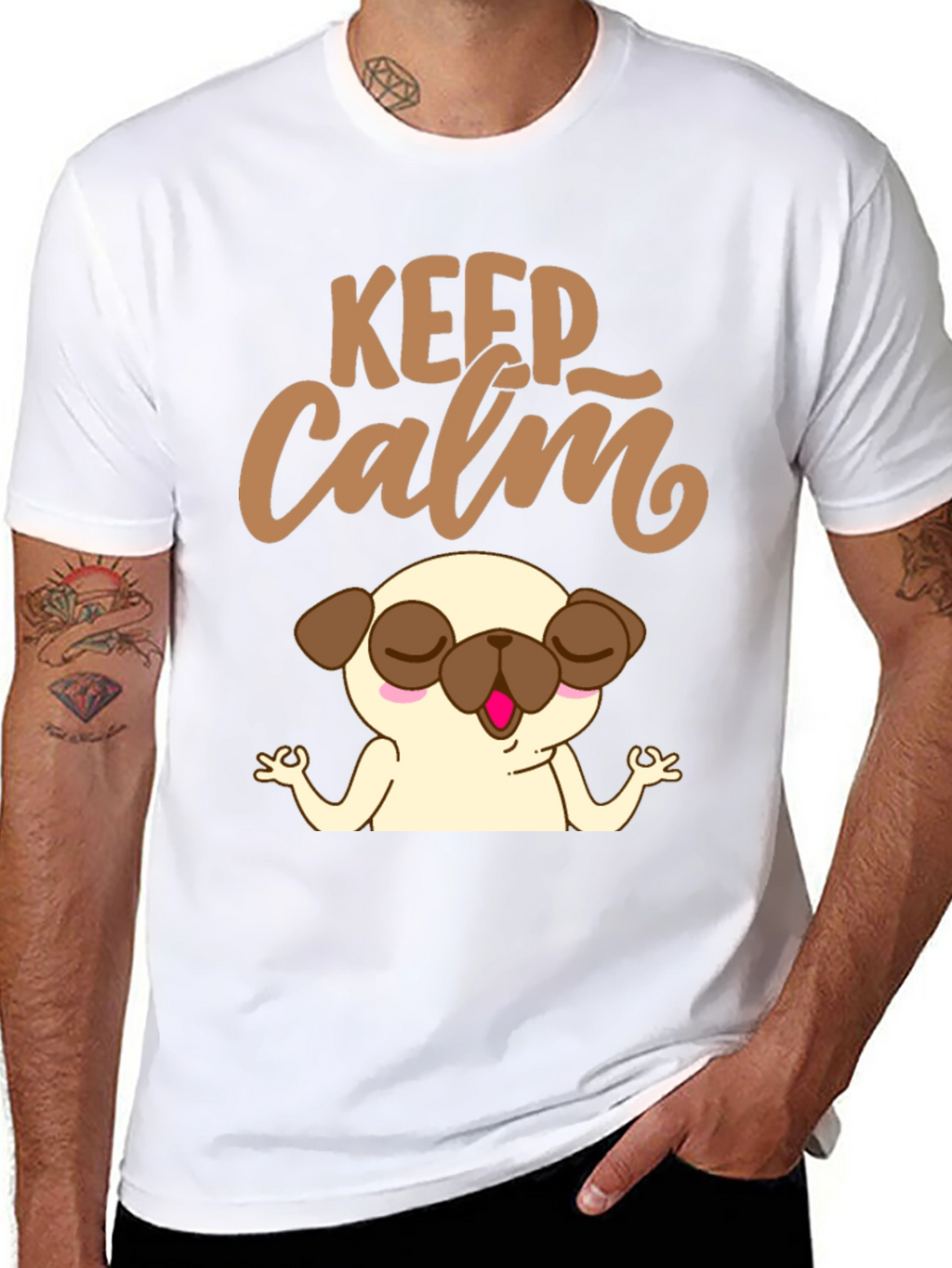 Keep Calm Pug Yoga T-Shirt - Relax & Meditate!