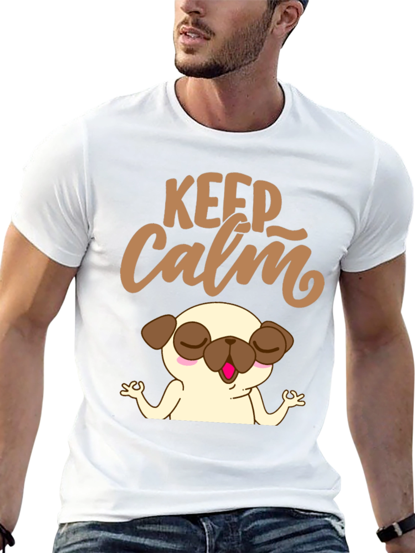 Keep Calm Pug Yoga T-Shirt - Relax & Meditate!