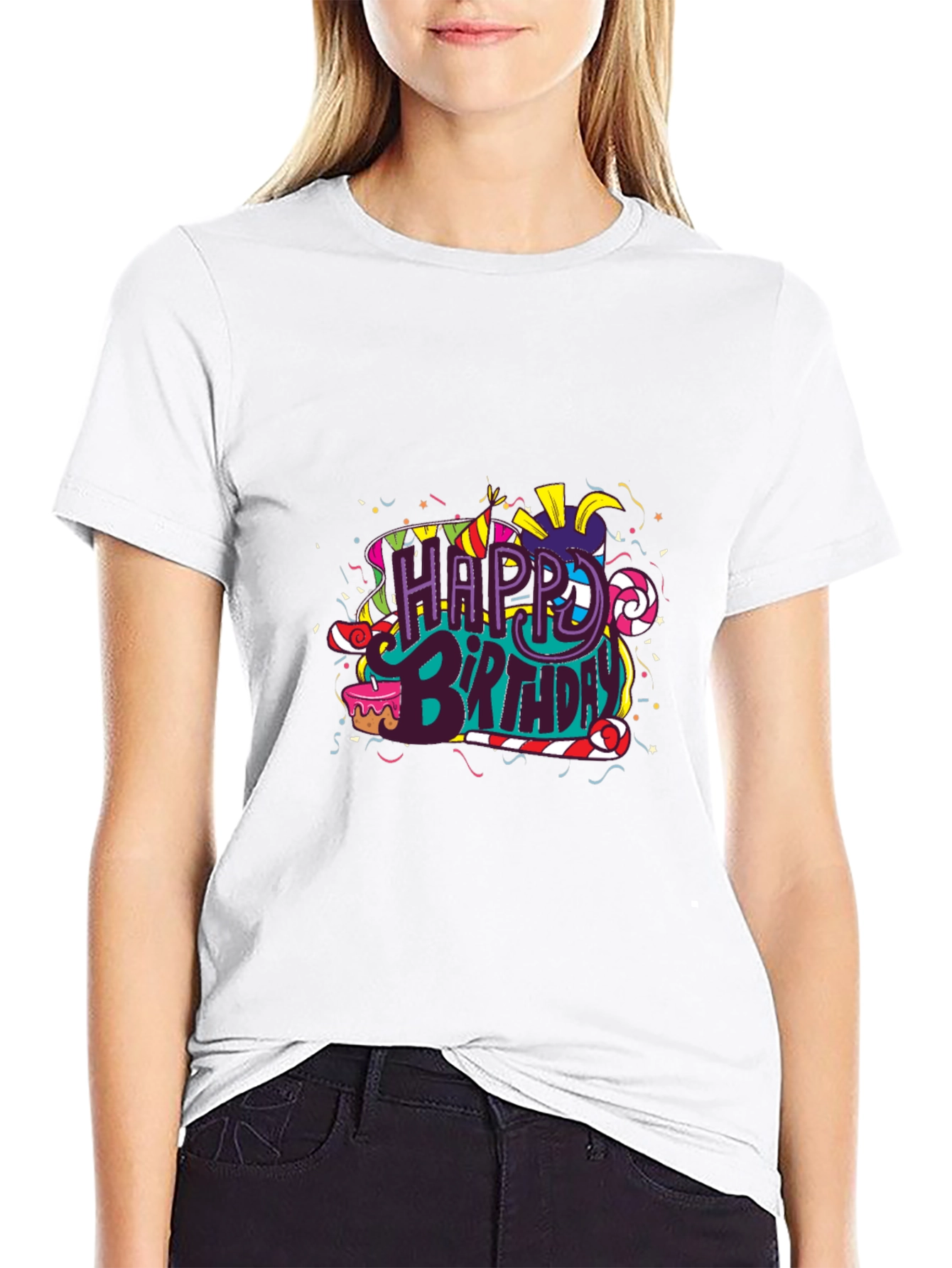 Happy Birthday Graphic Print Black T-Shirt