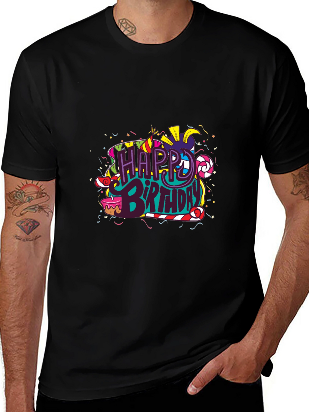 Happy Birthday Graphic Print Black T-Shirt