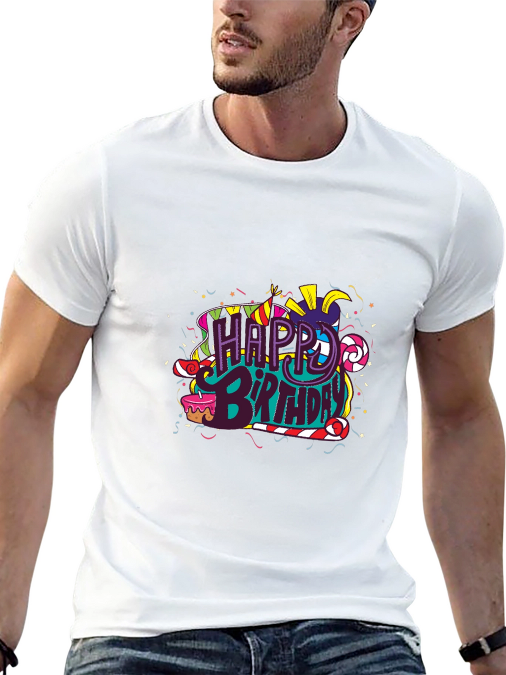 Happy Birthday Graphic Print Black T-Shirt