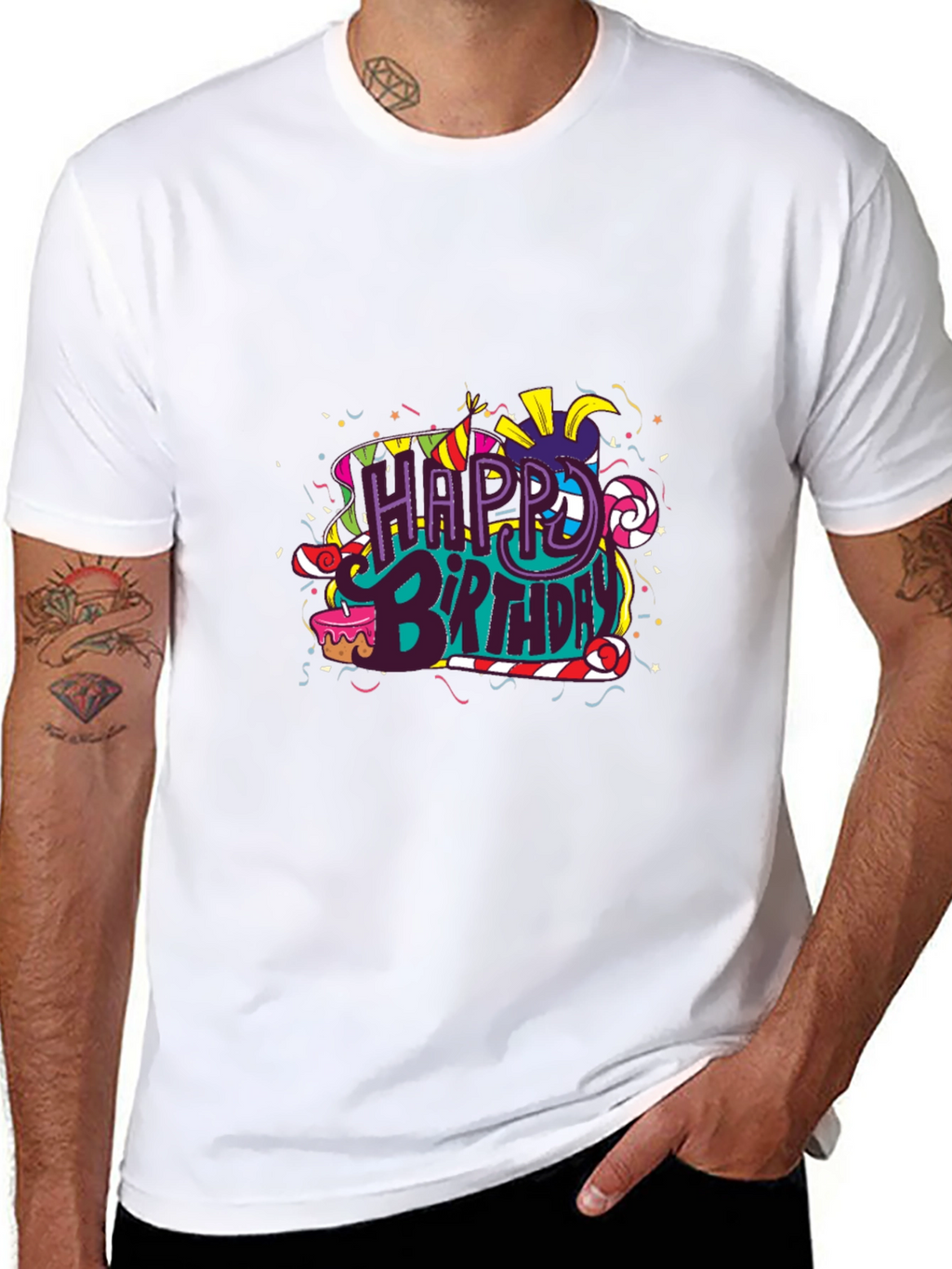 Happy Birthday Graphic Print Black T-Shirt