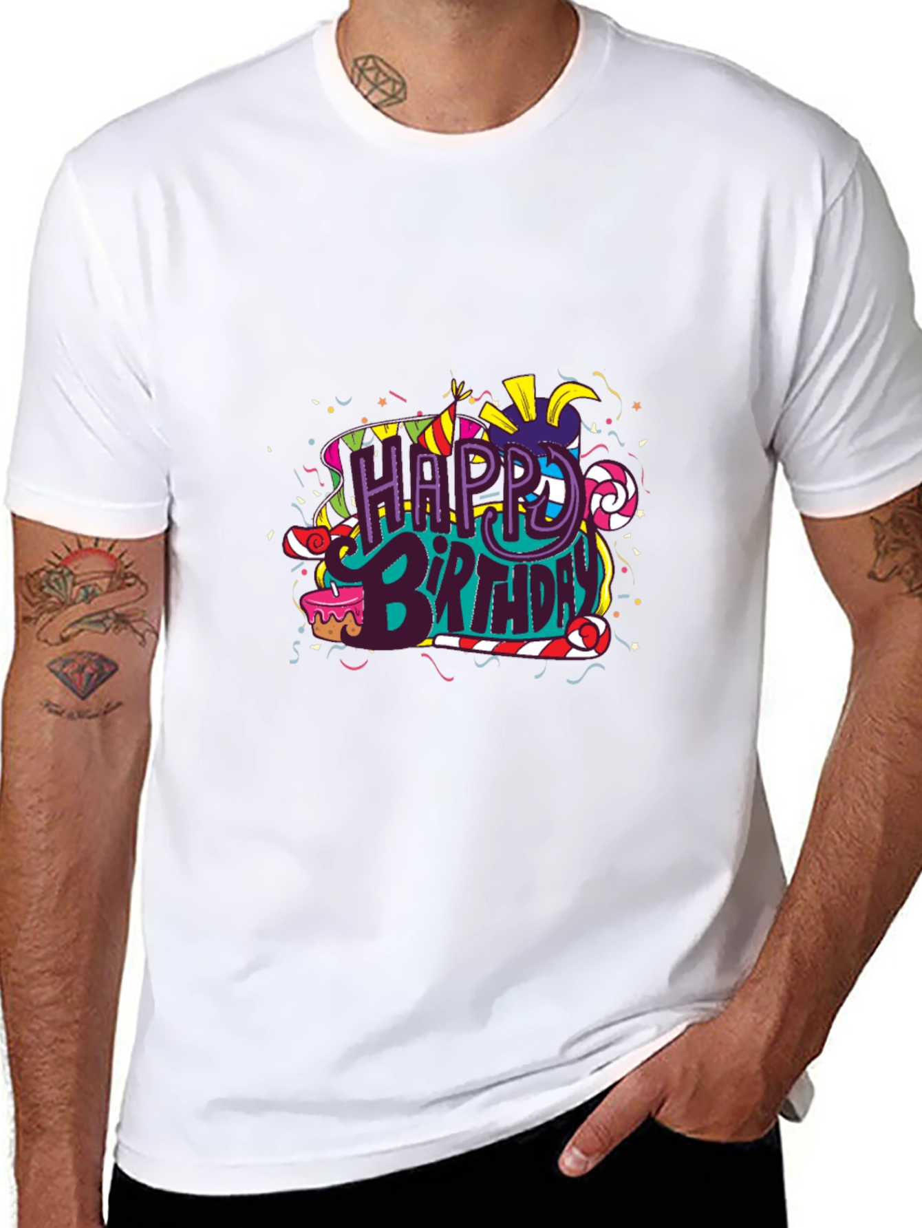 Happy Birthday Graphic Print Black T-Shirt