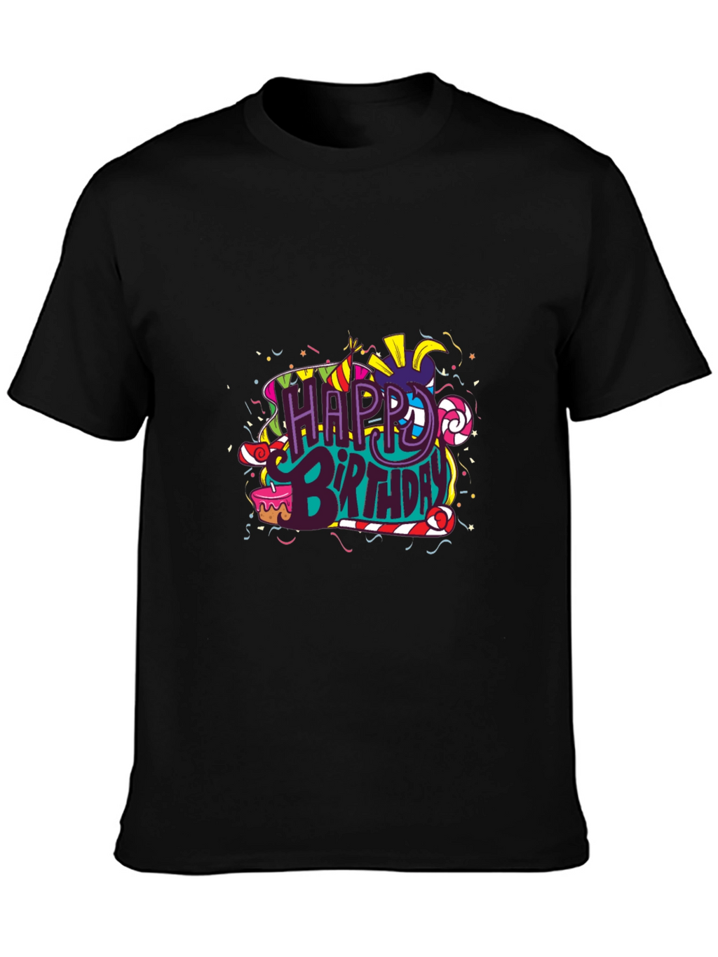 Happy Birthday Graphic Print Black T-Shirt