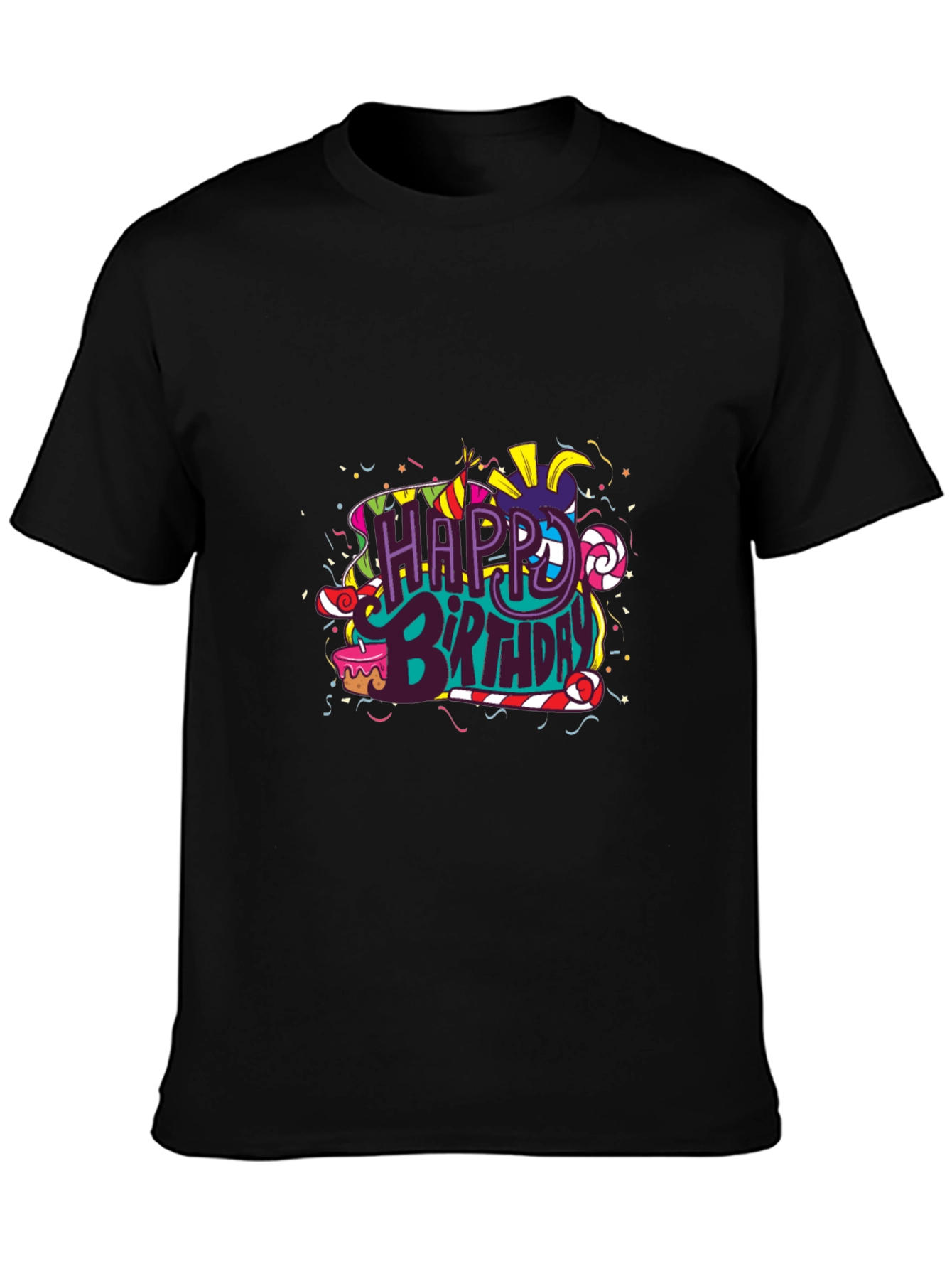 Happy Birthday Graphic Print Black T-Shirt