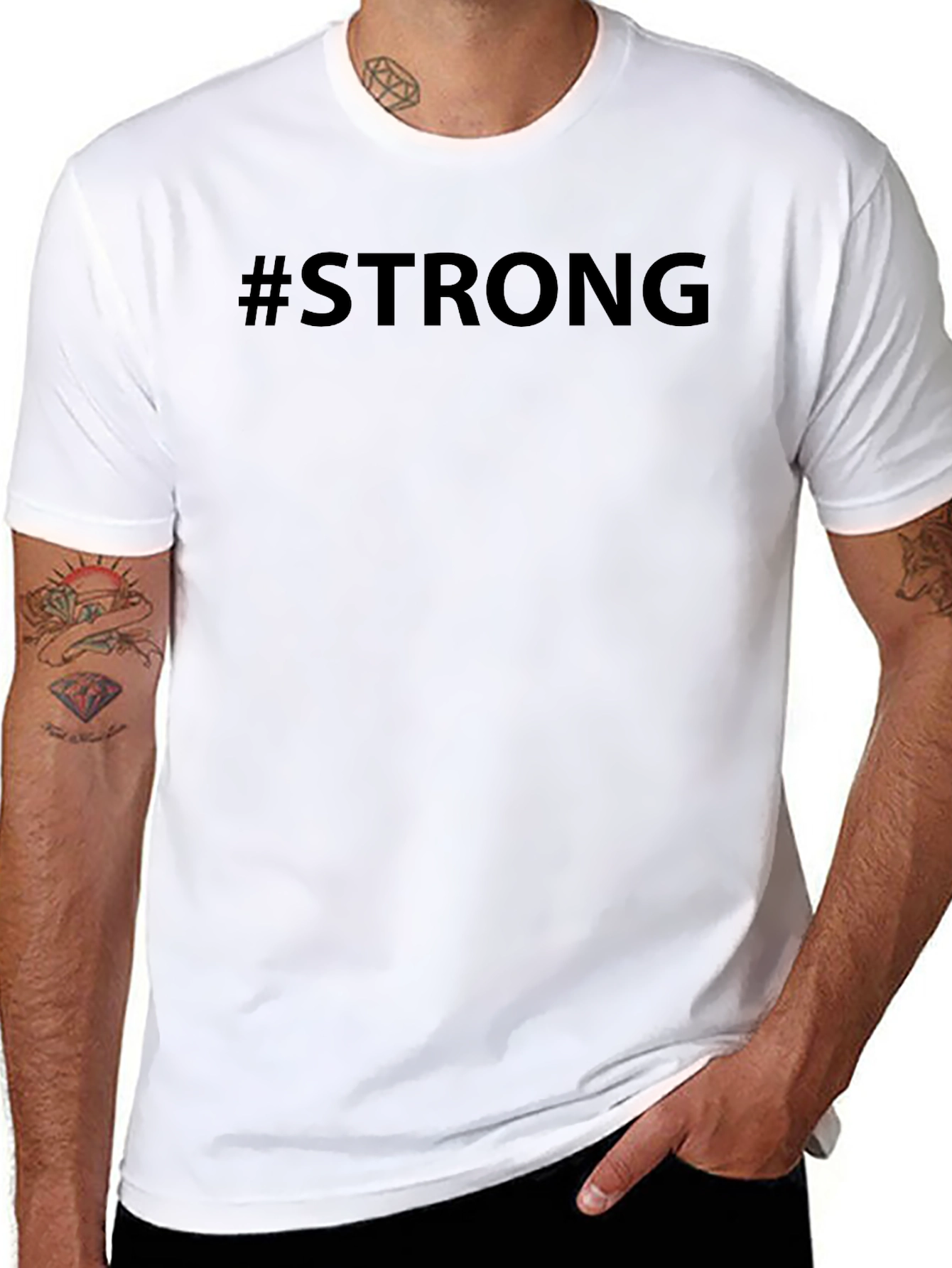 #Strong Black Graphic Tee - Mens Short Sleeve Crew Neck