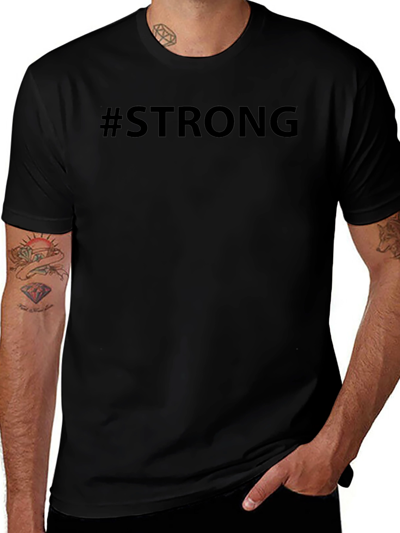 #Strong Black Graphic Tee - Mens Short Sleeve Crew Neck